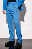 Marine blue Pantalons Met Rechte Pijpen, Split En Ketting Detail