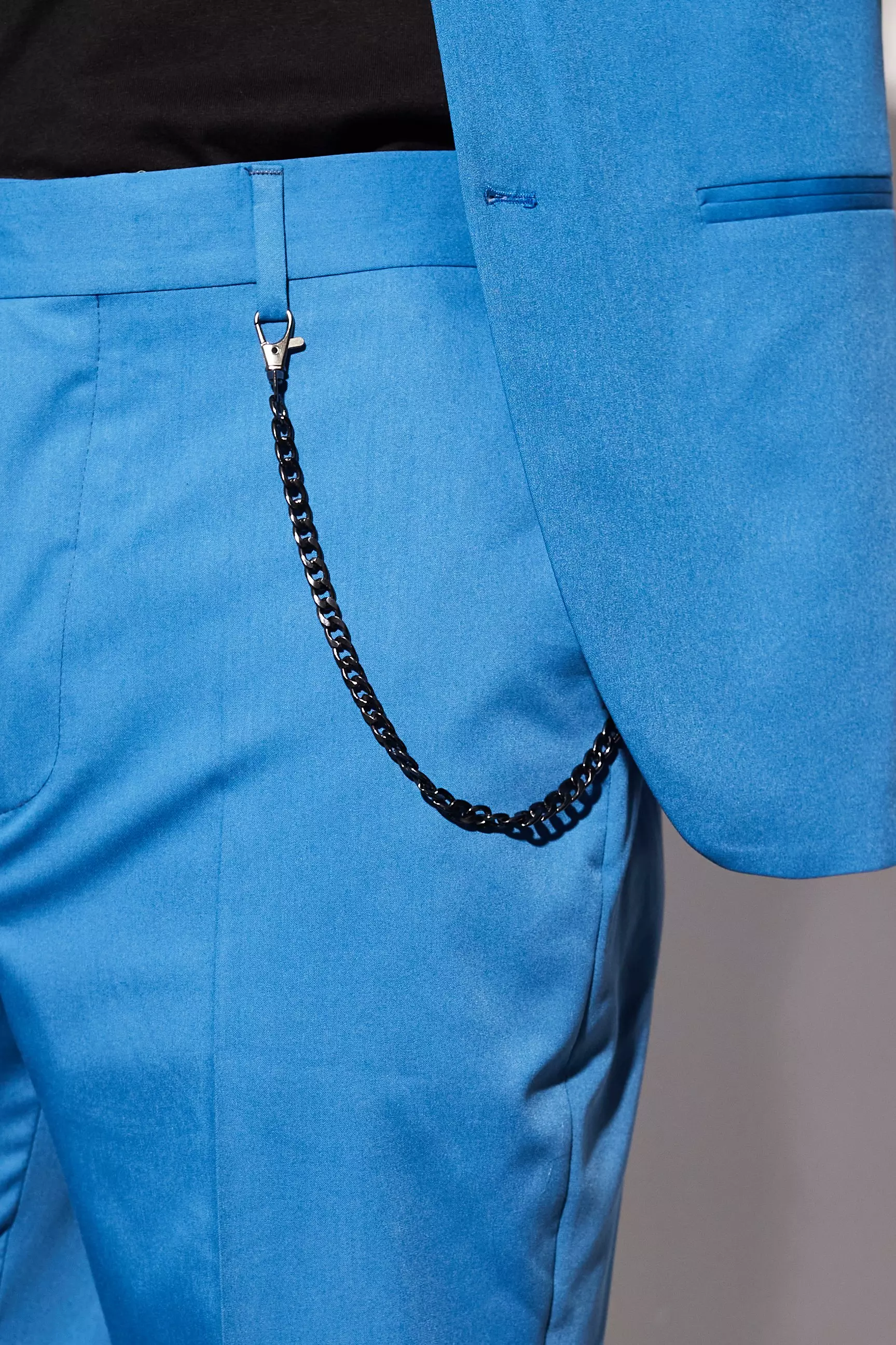 Marine blue Straight Leg Split Hem Chain Suit Trousers alternative image