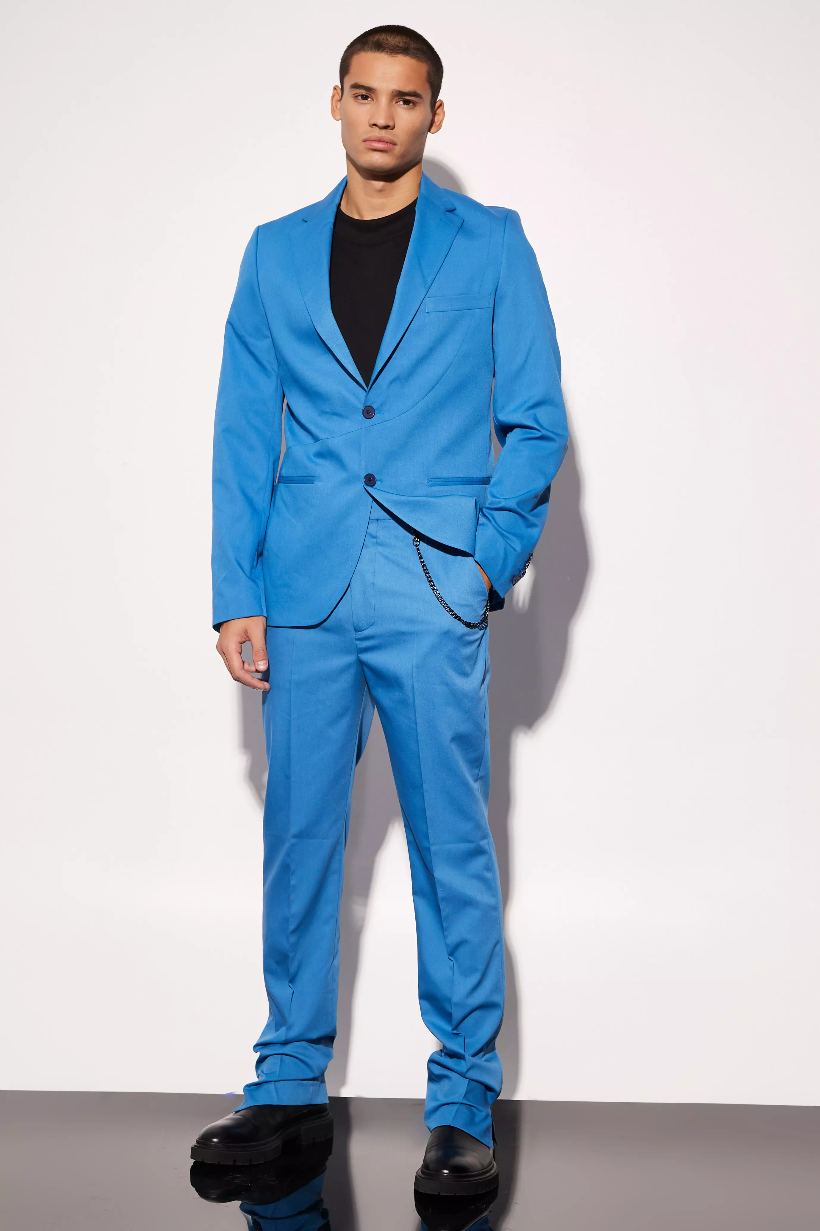 Marine blue Straight Leg Split Hem Chain Suit Trousers alternative image