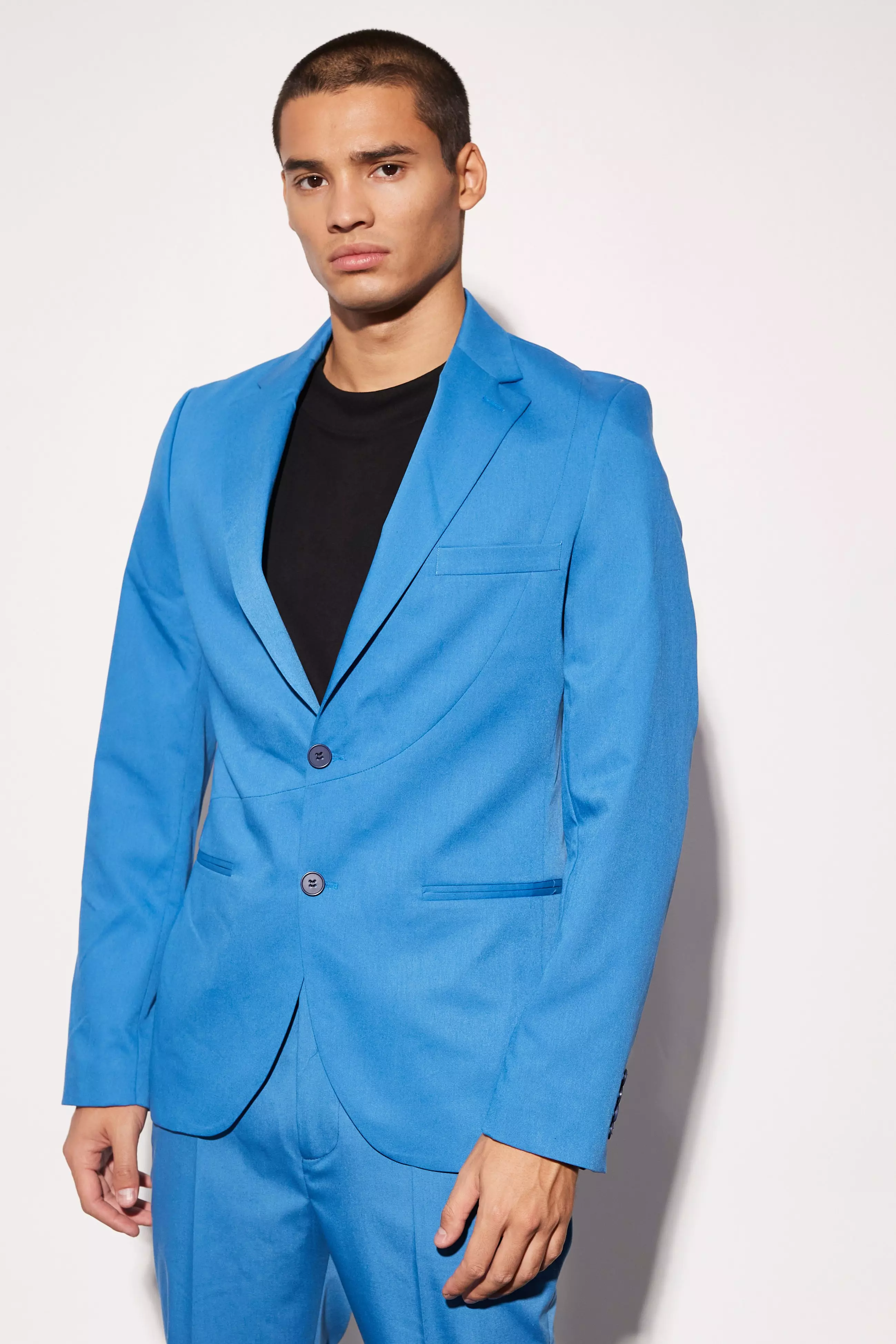 Slim Fit Curved Seam Detail Suit Jacket marine blue