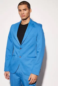 Blue Slim Fit Curved Seam Detail Suit Jacket