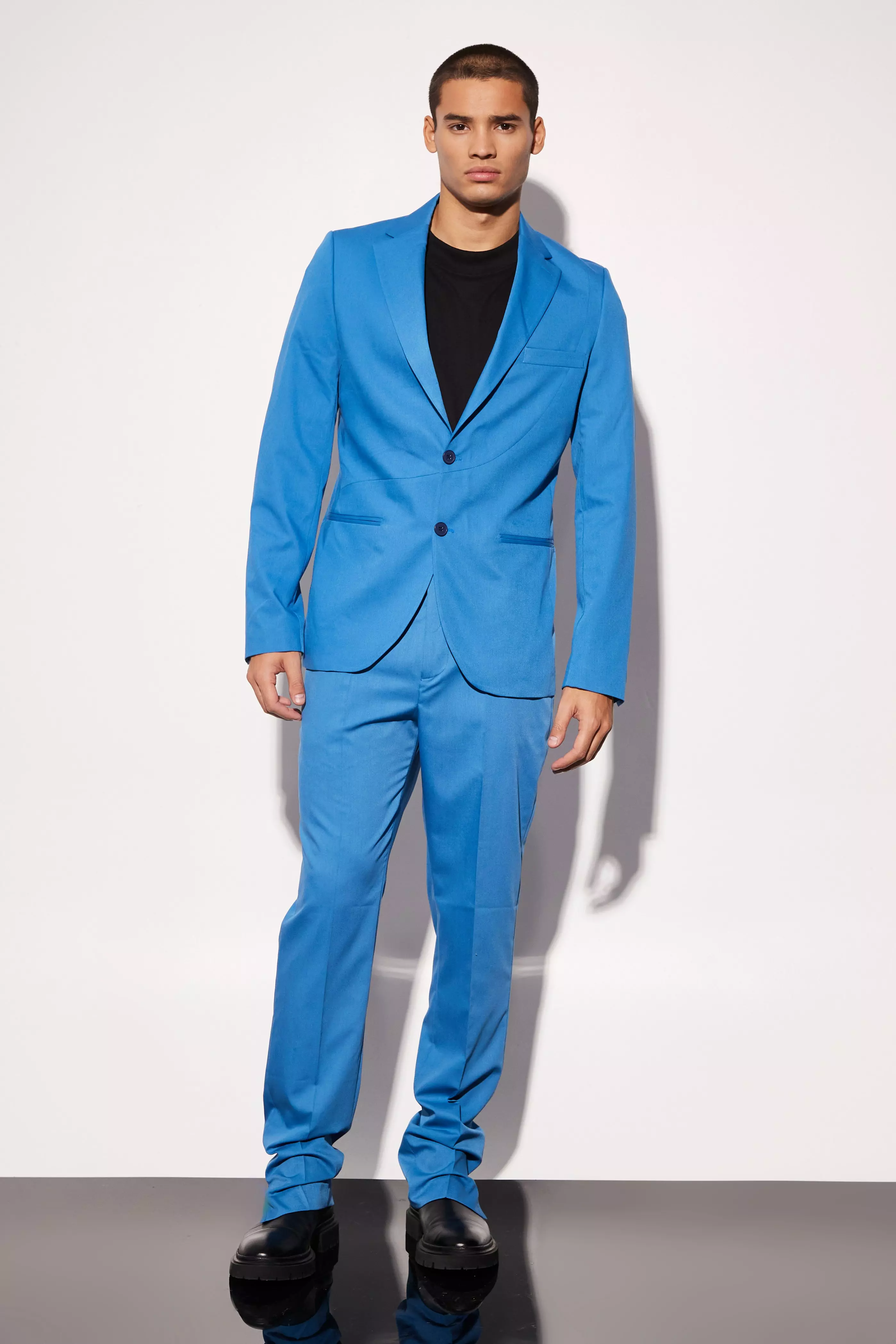 Marine blue Slim Fit Colbert Met Naaddetail En Ronde Zoom alternatieve afbeelding