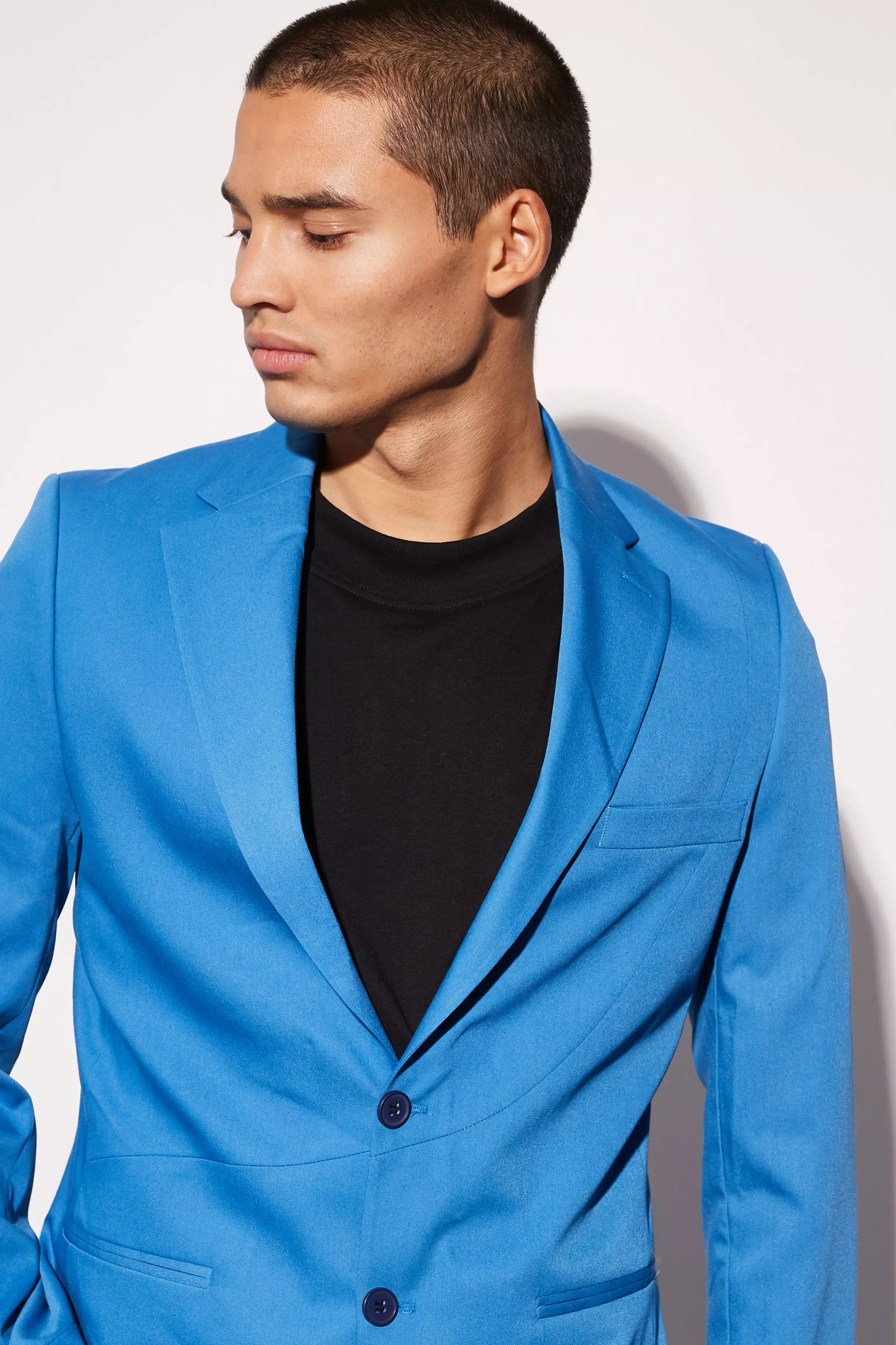 Marine blue Slim Fit Colbert Met Naaddetail En Ronde Zoom alternatieve afbeelding