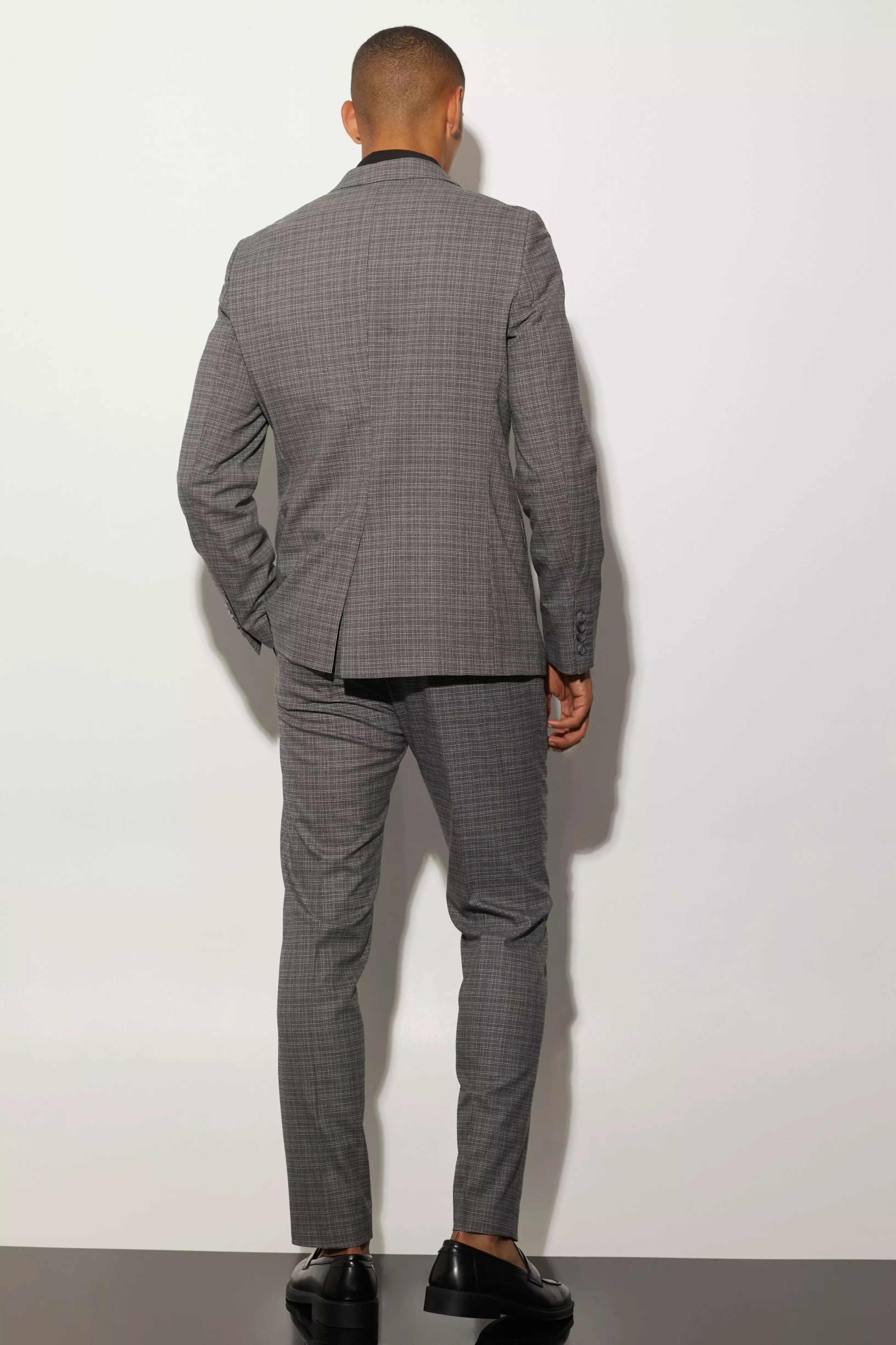 Black Slim Fit Check Contrast Stitch Suit Jacket alternative image