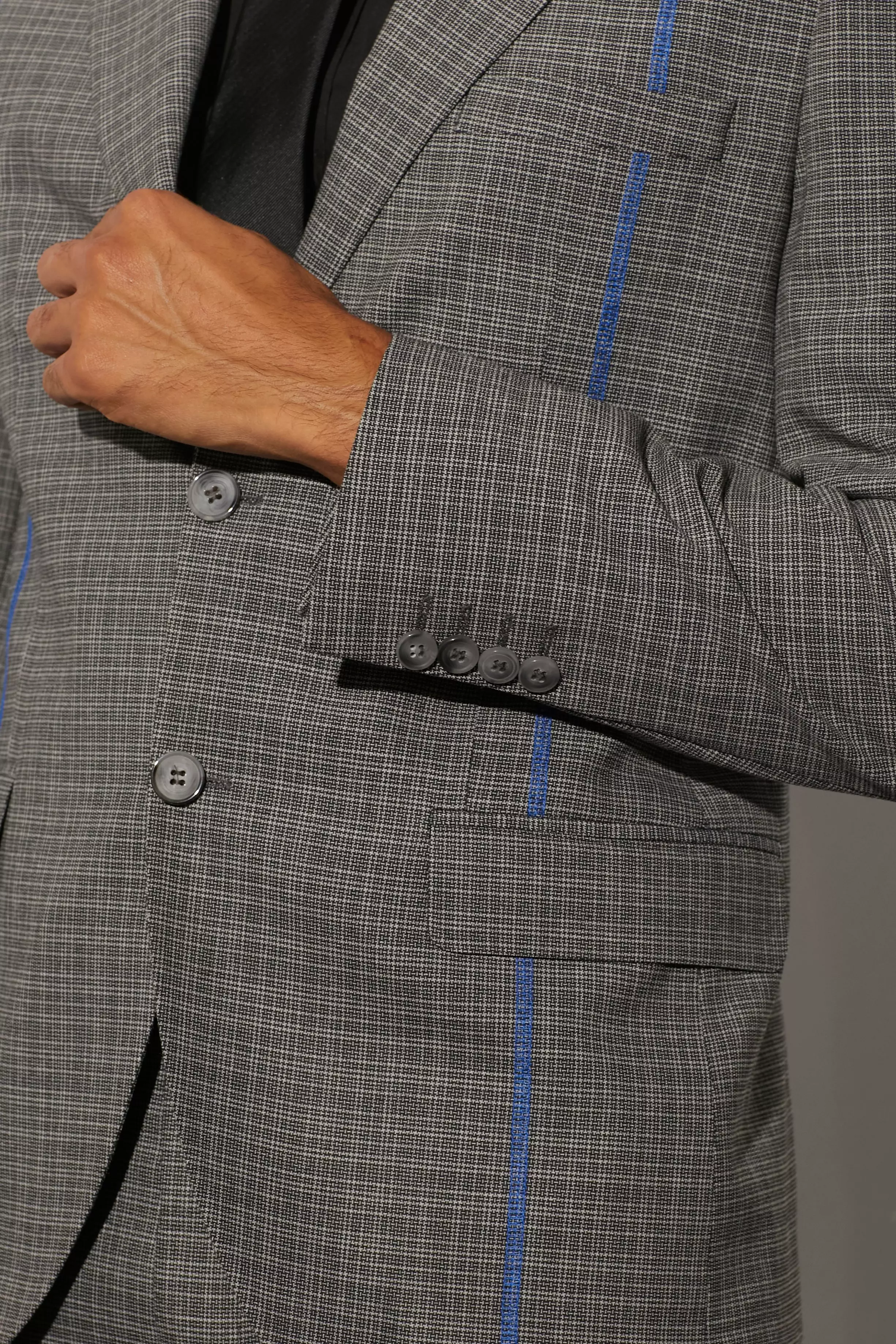 Black Slim Fit Check Contrast Stitch Suit Jacket alternative image