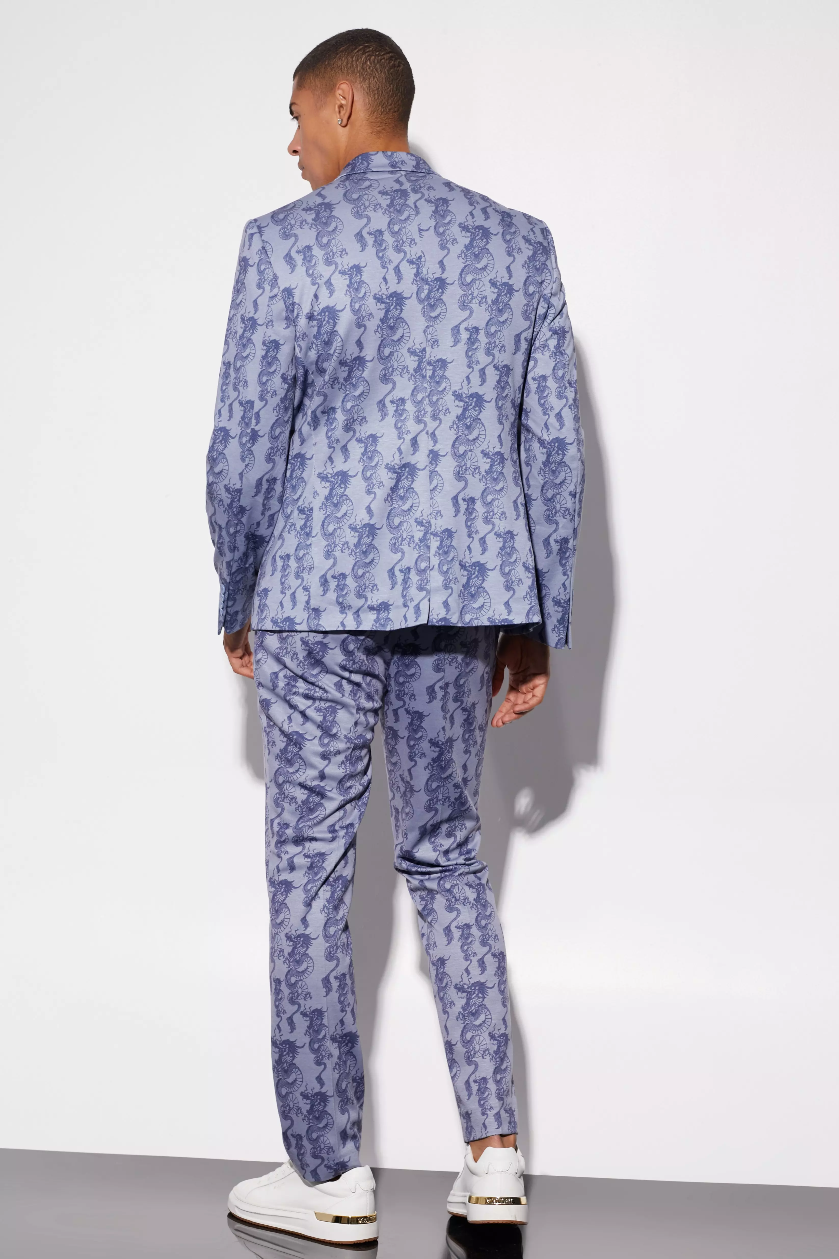 Ice blue Slim Fit Dragon Pantalons Met Print alternatieve afbeelding