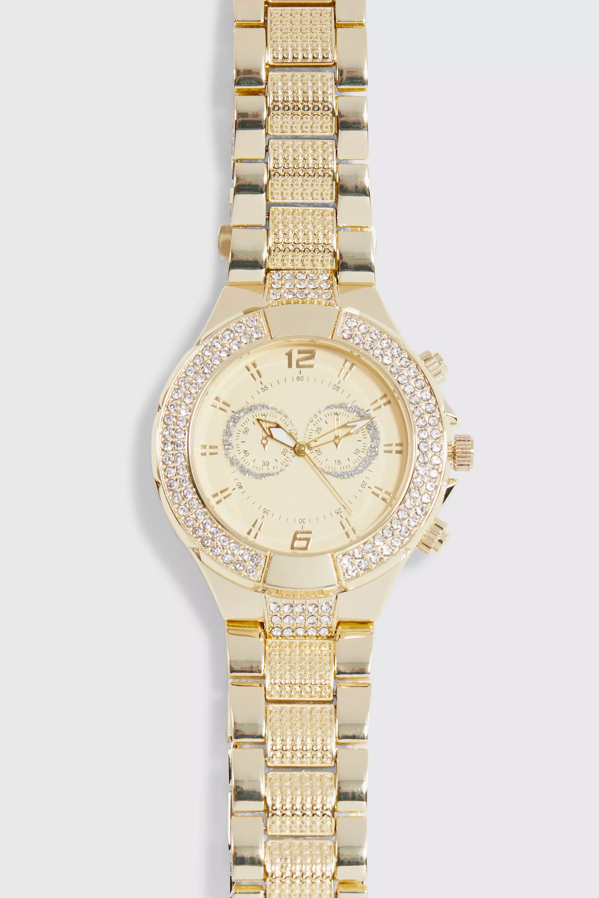 Man Iced Classic Watch With Gift Box Gold