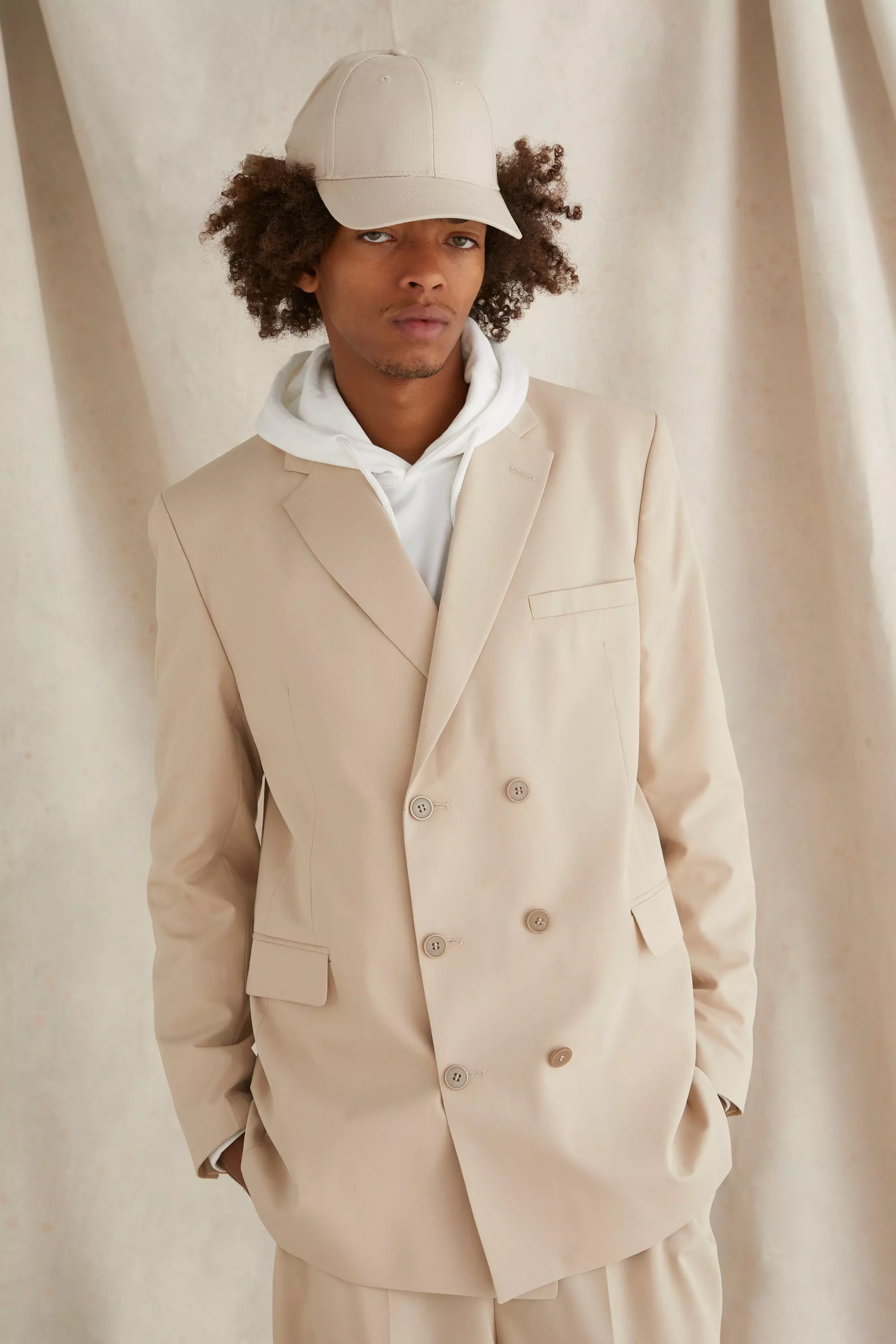 Stone Beige Double Breasted Oversized Blazer