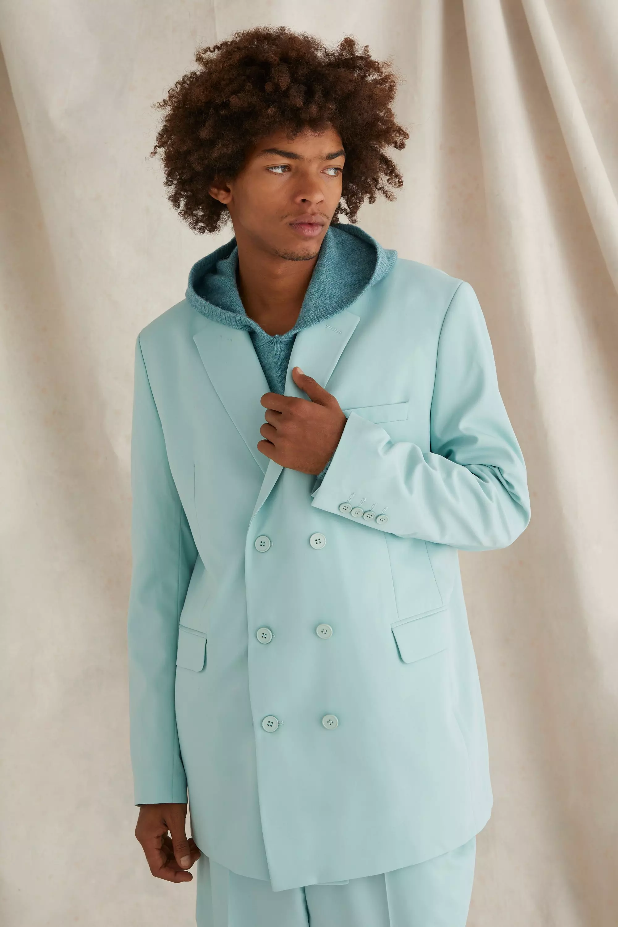 Blue Double Breasted Oversized Blazer alternative image