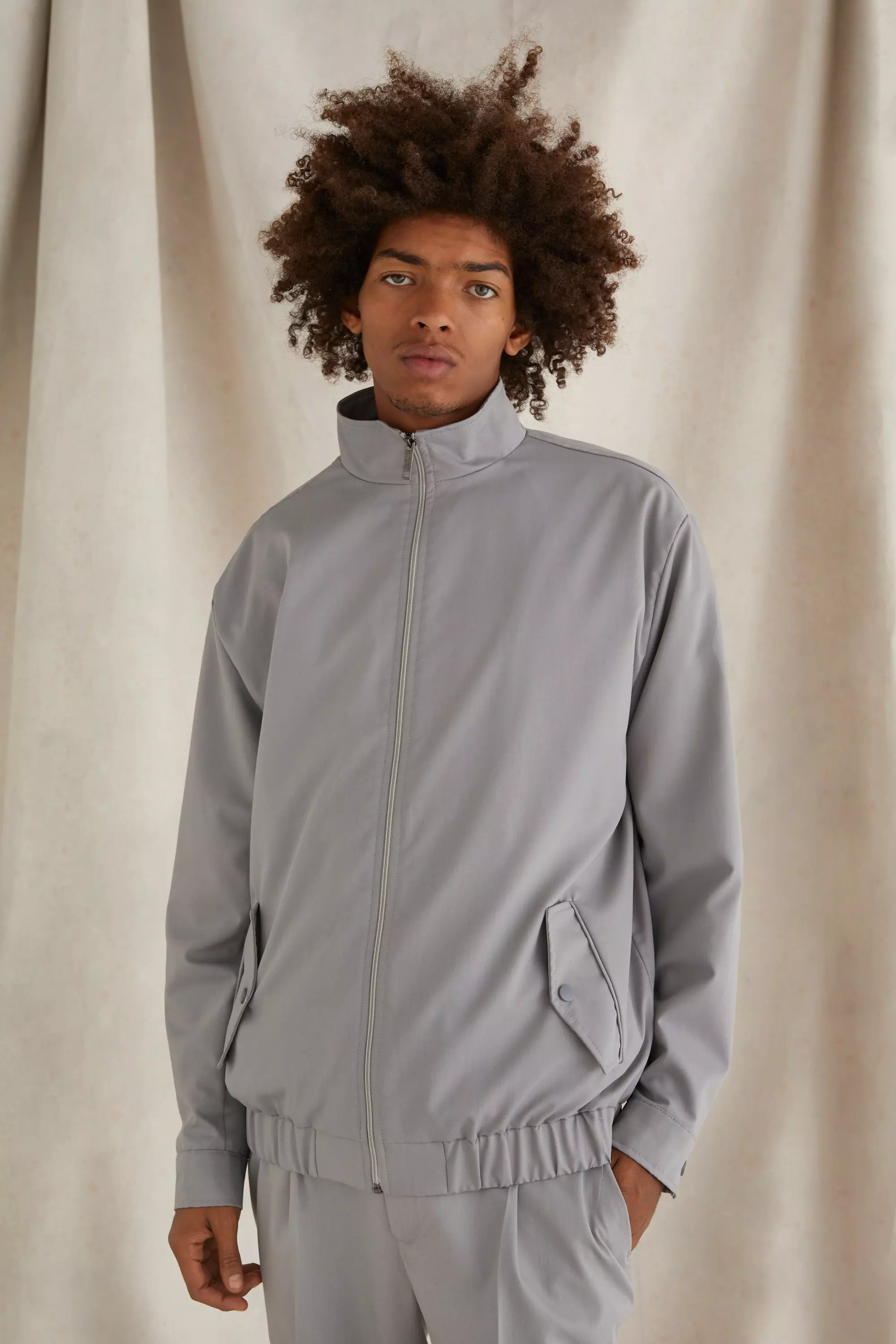 Oversized Funnel Neck Tailored Jacket Grey