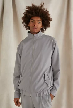 Oversized Funnel Neck Tailored Jacket Grey