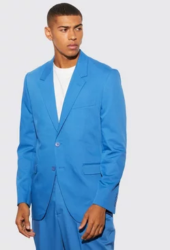 Blue Relaxed Fit Single Breasted Suit Jacket