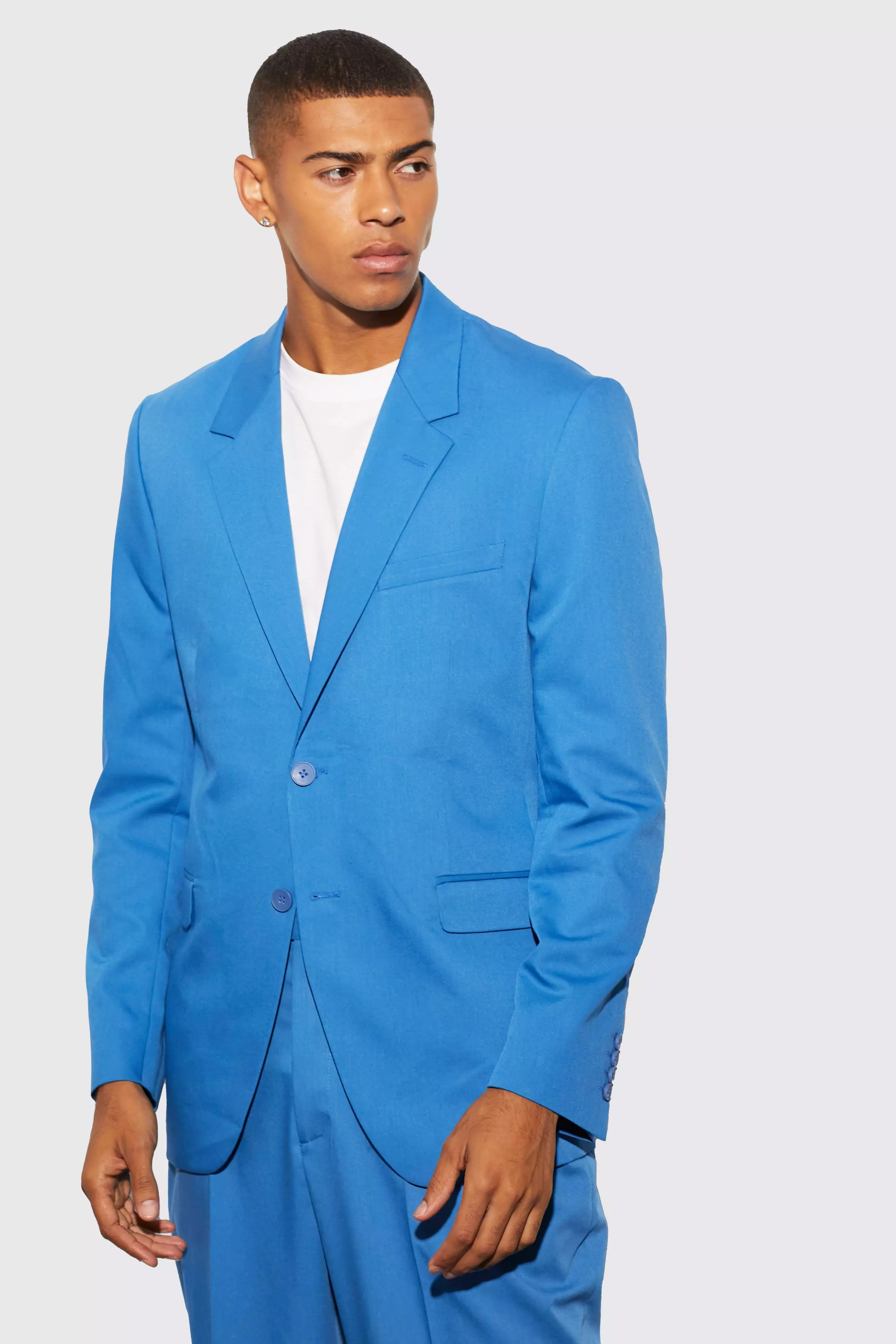 Relaxed Fit Single Breasted Suit Jacket marine blue