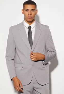 Grey Oversized Boxy Single Breasted Suit Jacket