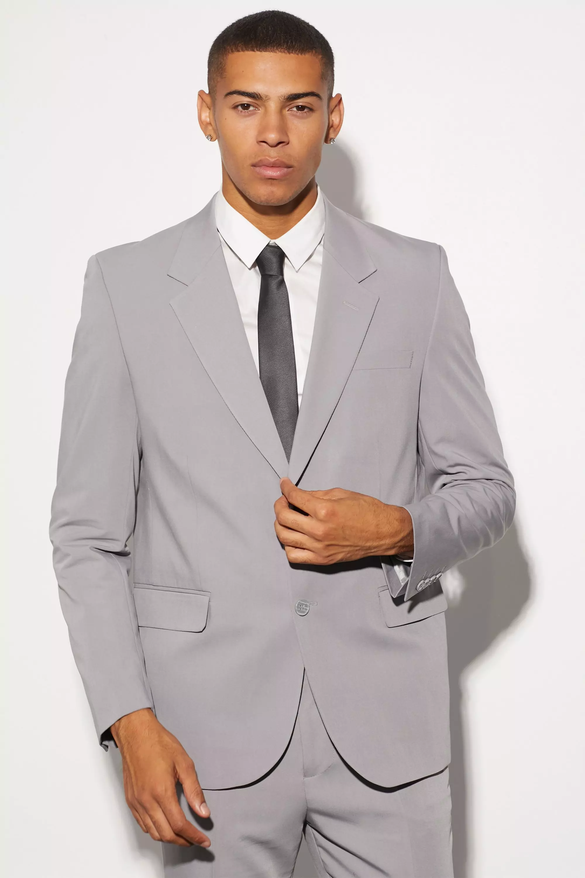 Oversized Boxy Single Breasted Suit Jacket Grey
