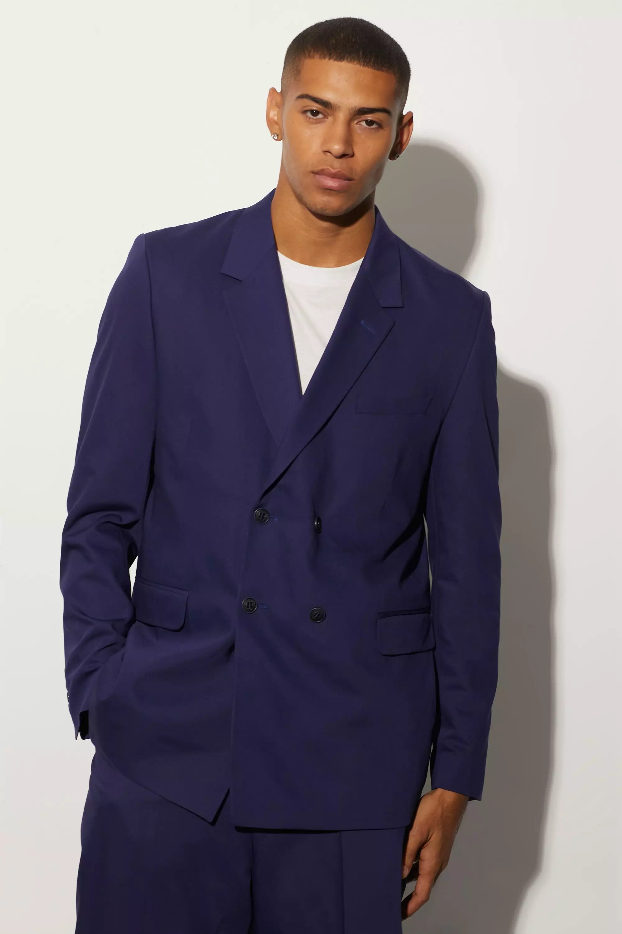 Navy Baggy Colbert Met Dubbele Knopen alternatieve afbeelding