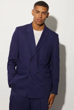 Relaxed Fit Double Breasted Suit Jacket Navy