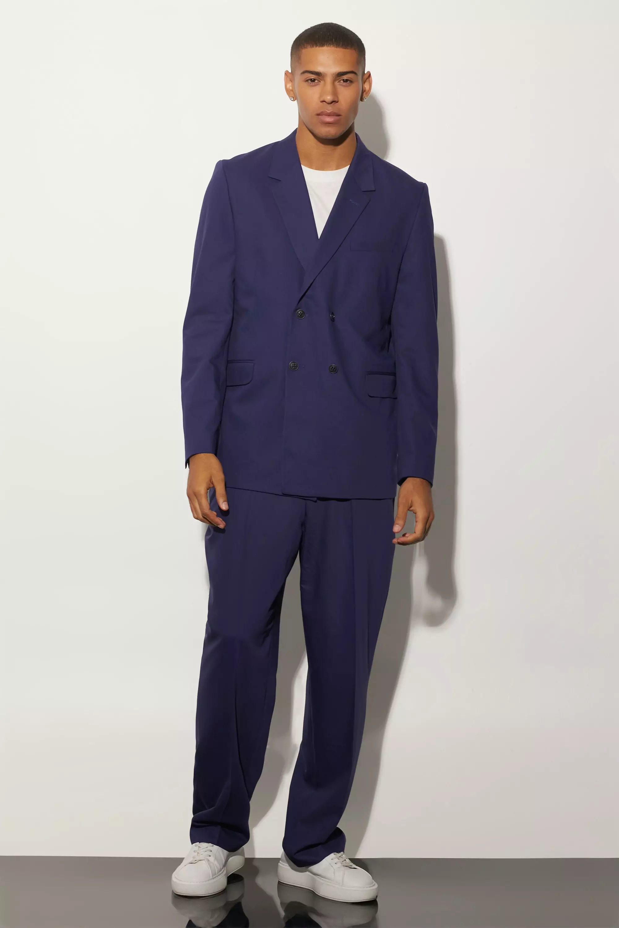 Navy Relaxed Fit Double Breasted Suit Jacket alternative image