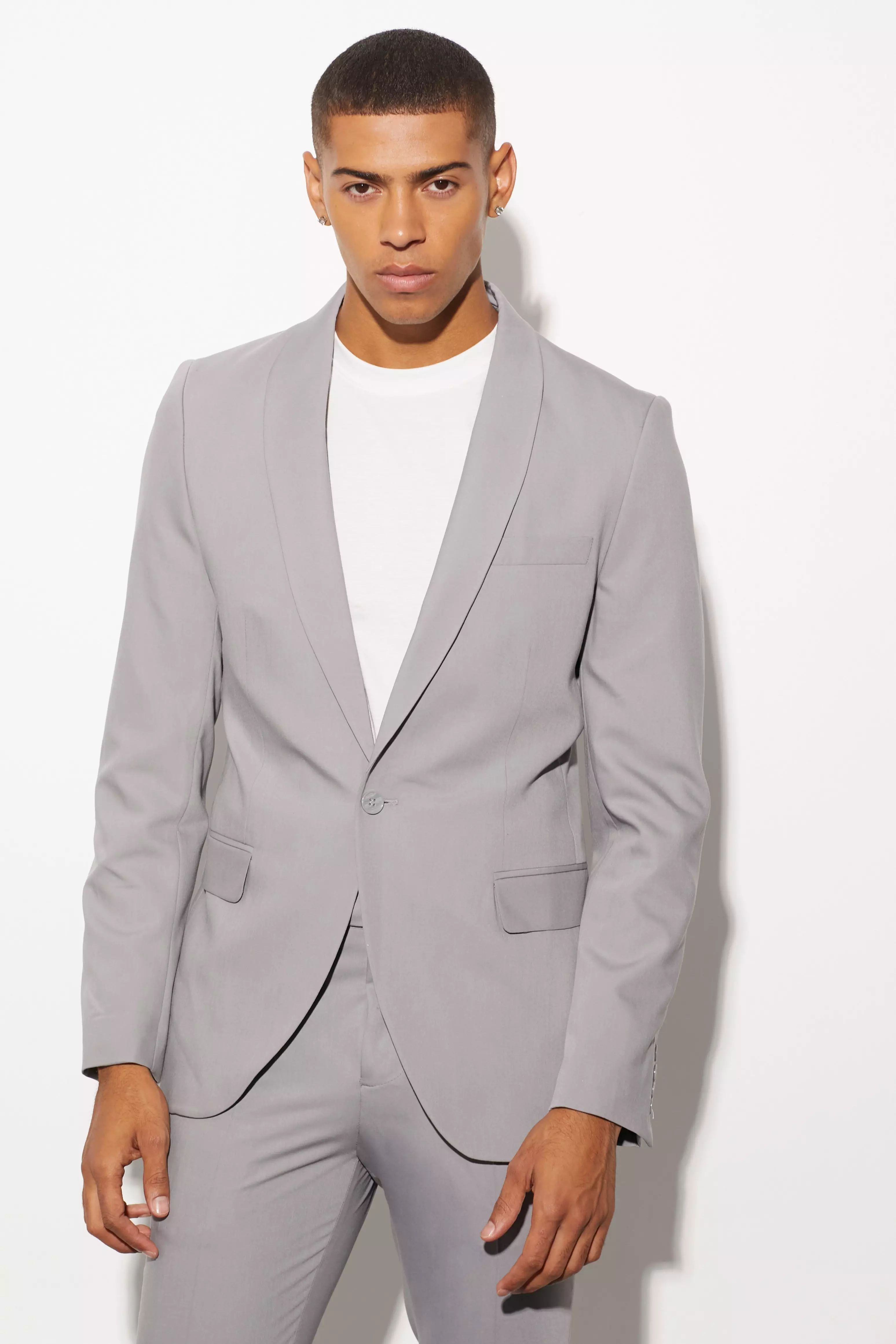 Skinny Shawl Lapel Suit Jacket Grey