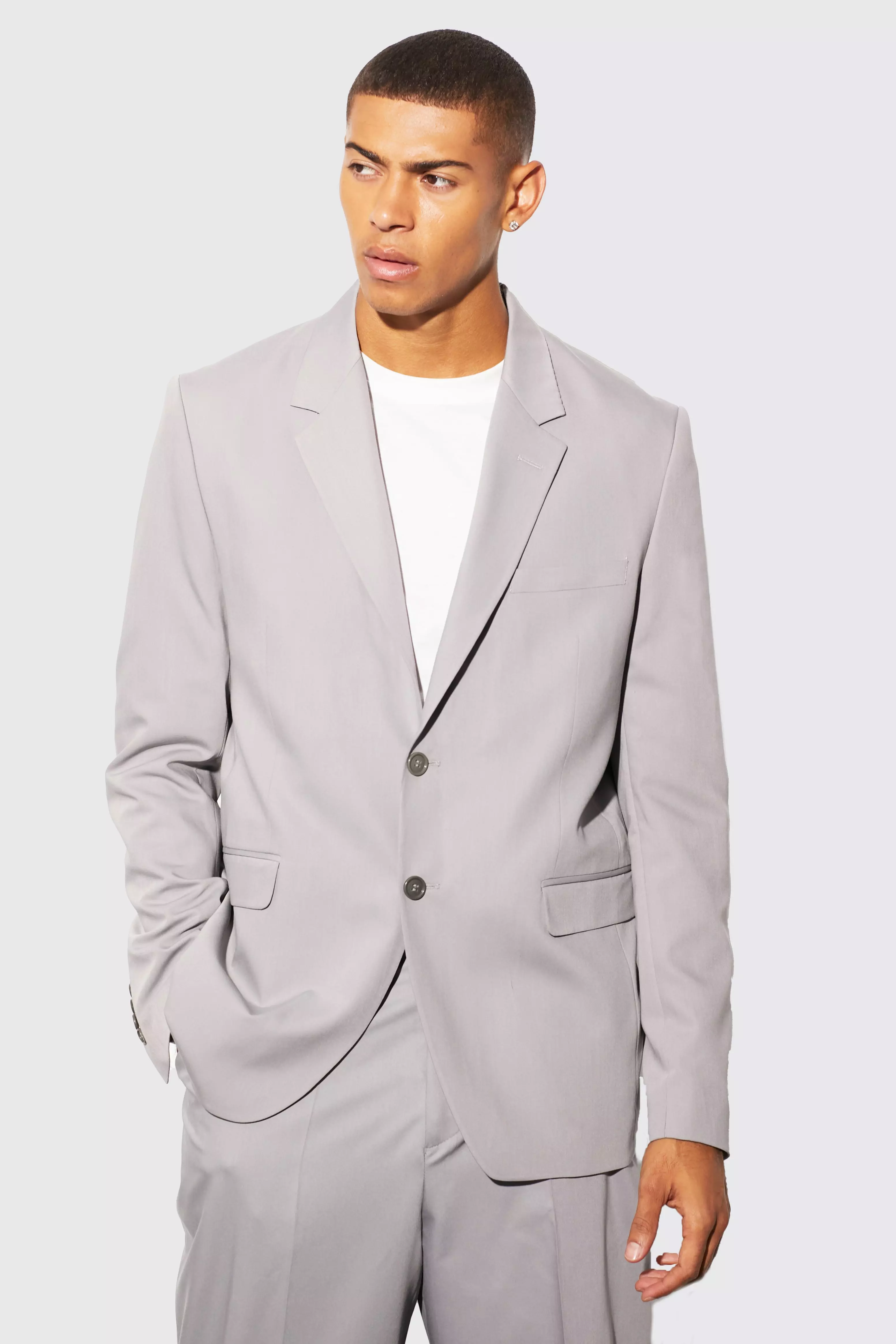 Relaxed Fit Single Breasted Suit Jacket Grey