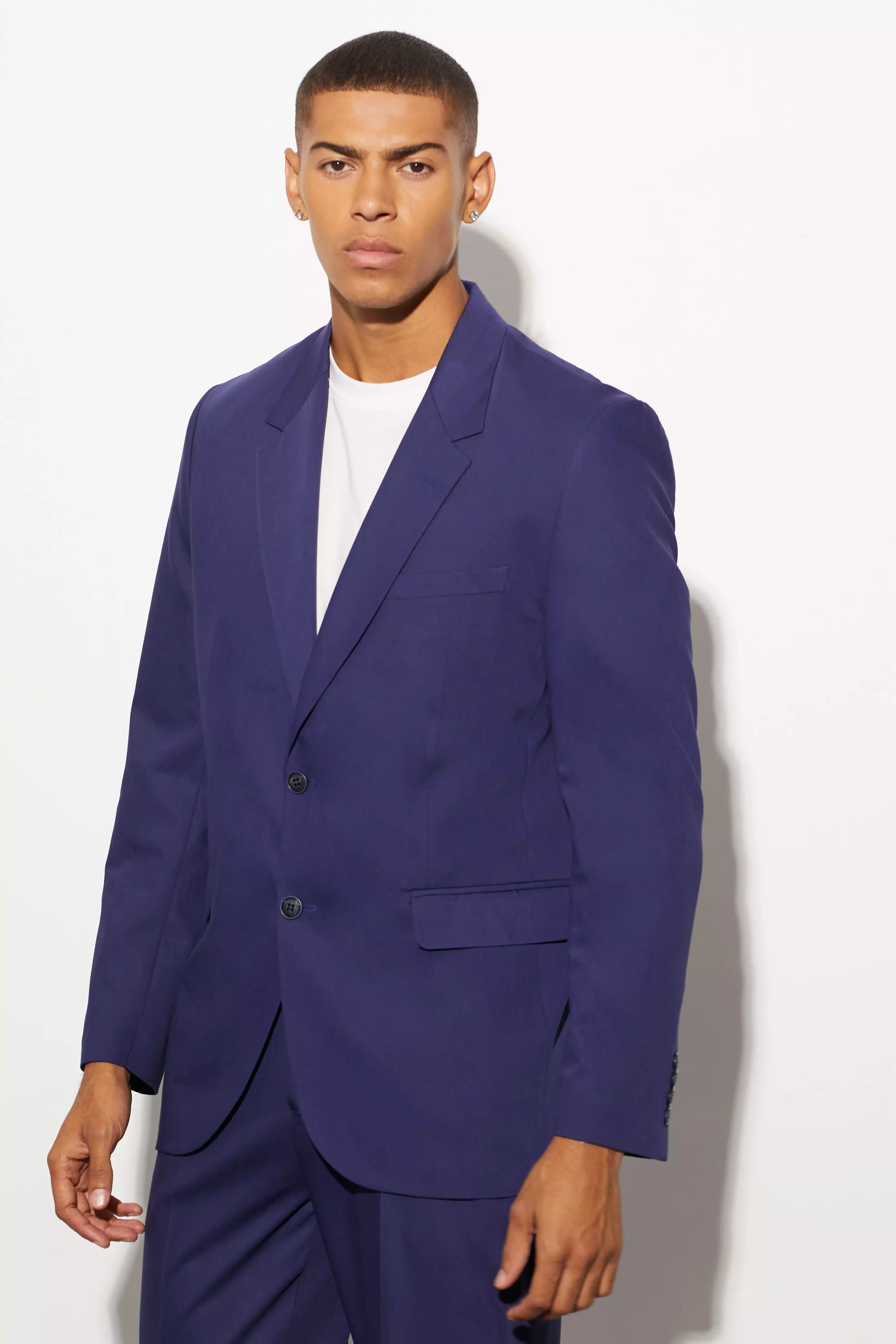 Relaxed Fit Single Breasted Suit Jacket Navy