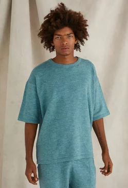 Oversized Brushed Knitted T-shirt Blue