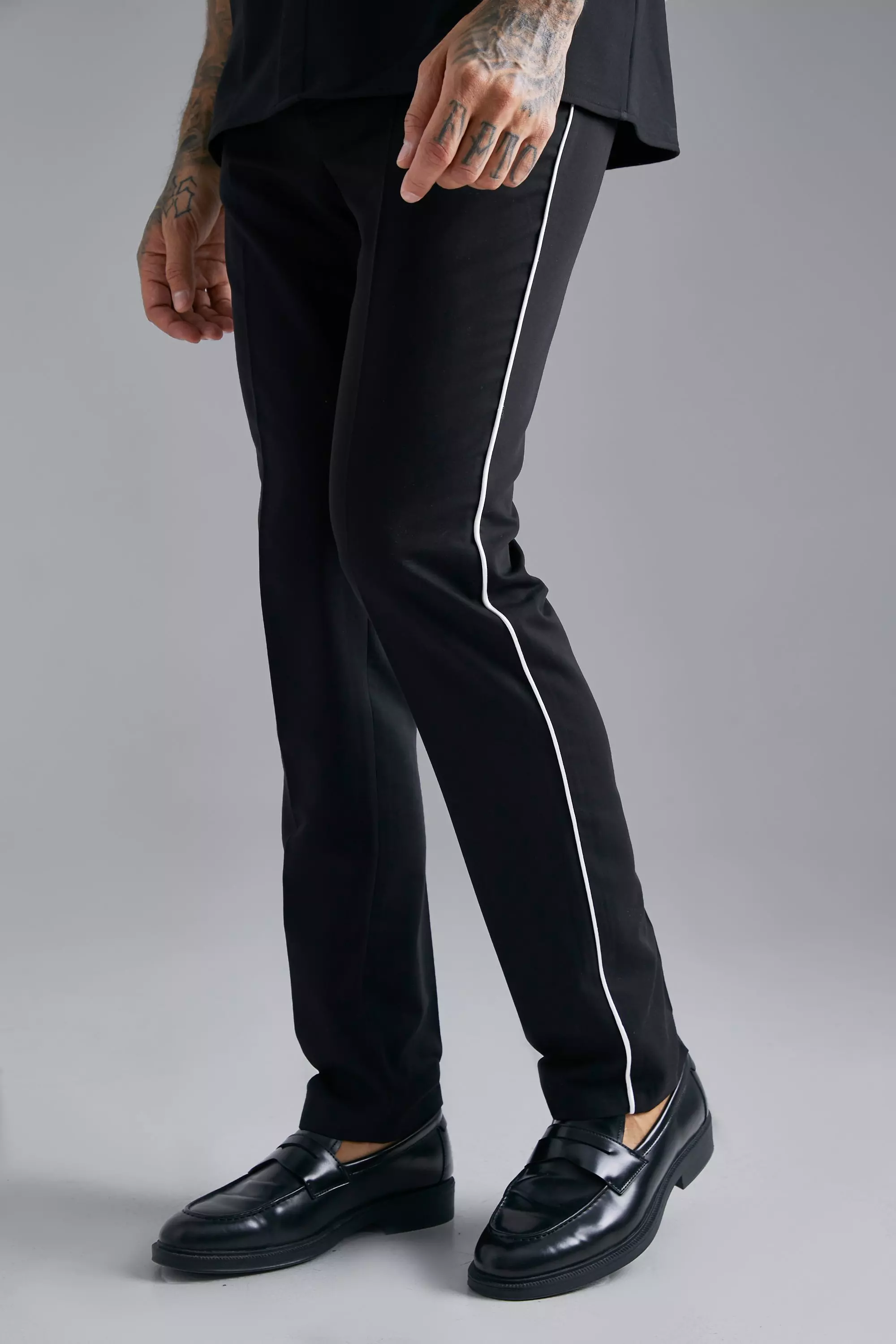 Straight Leg Pants With Piping