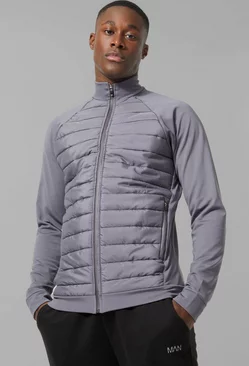 Man Active Quilted Zip Through Jacket Charcoal