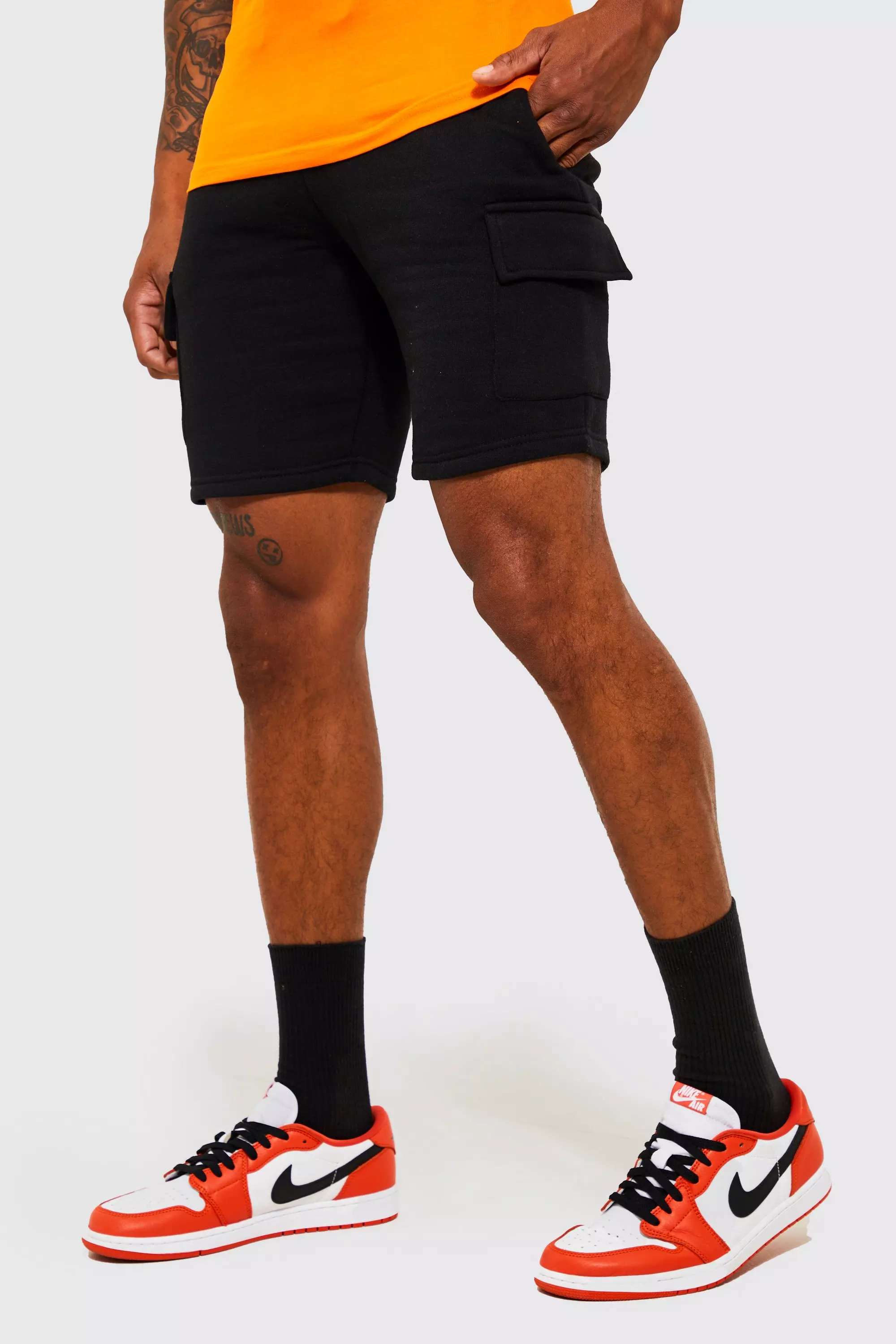 Black Slim Mid Cargo Sweat Shorts