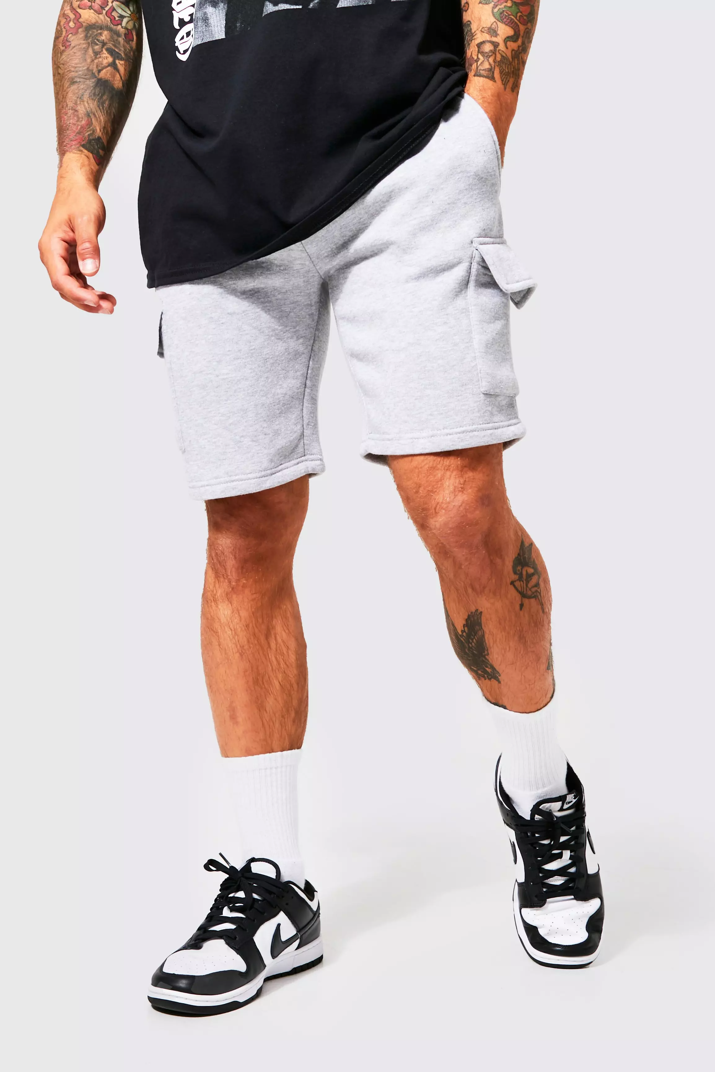 Grey Slim Mid Cargo Jersey Short