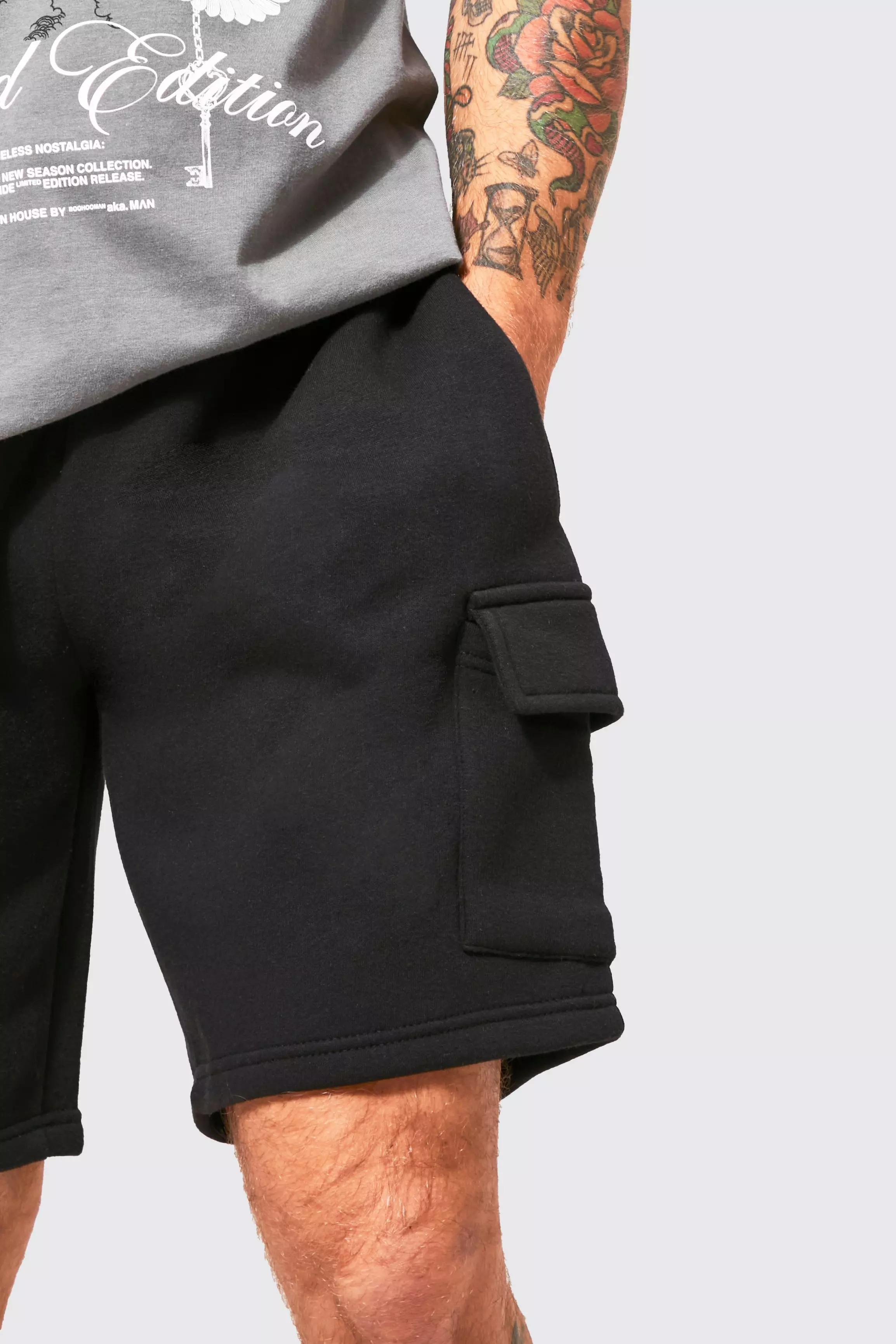 Black Loose Fit Cargo Jersey Short alternative image