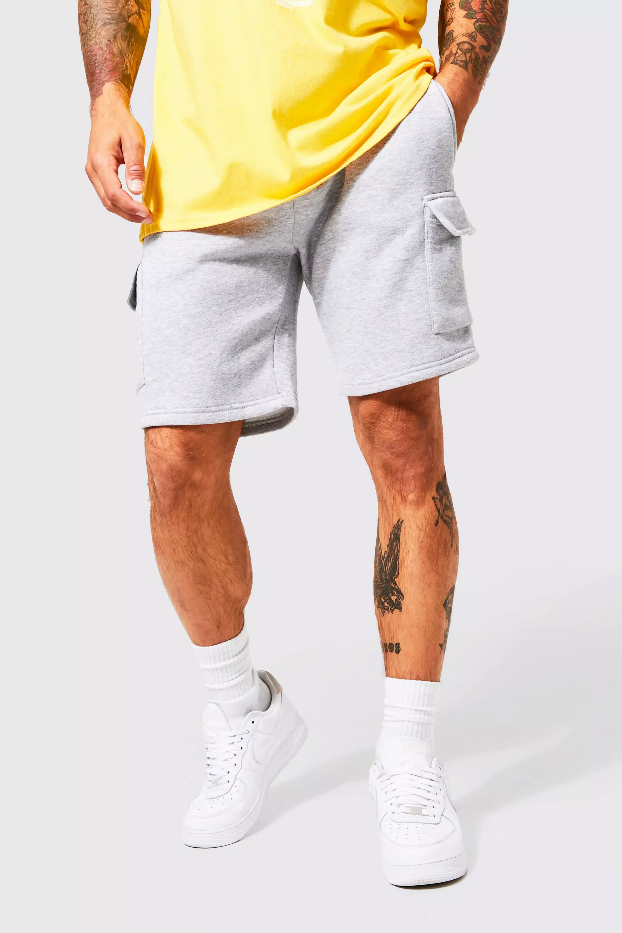 Grey Loose Fit Cargo Jersey Short