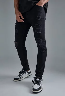 Black Skinny Stretch All Over Rip Jeans