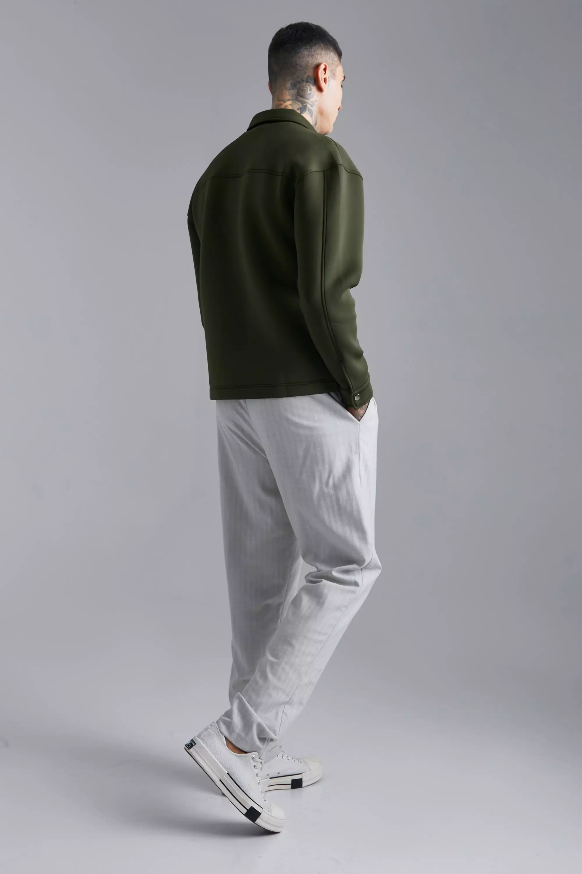 Kastiges Neopren Overshirt mit Reißverschluss, Olive alternatives Bild