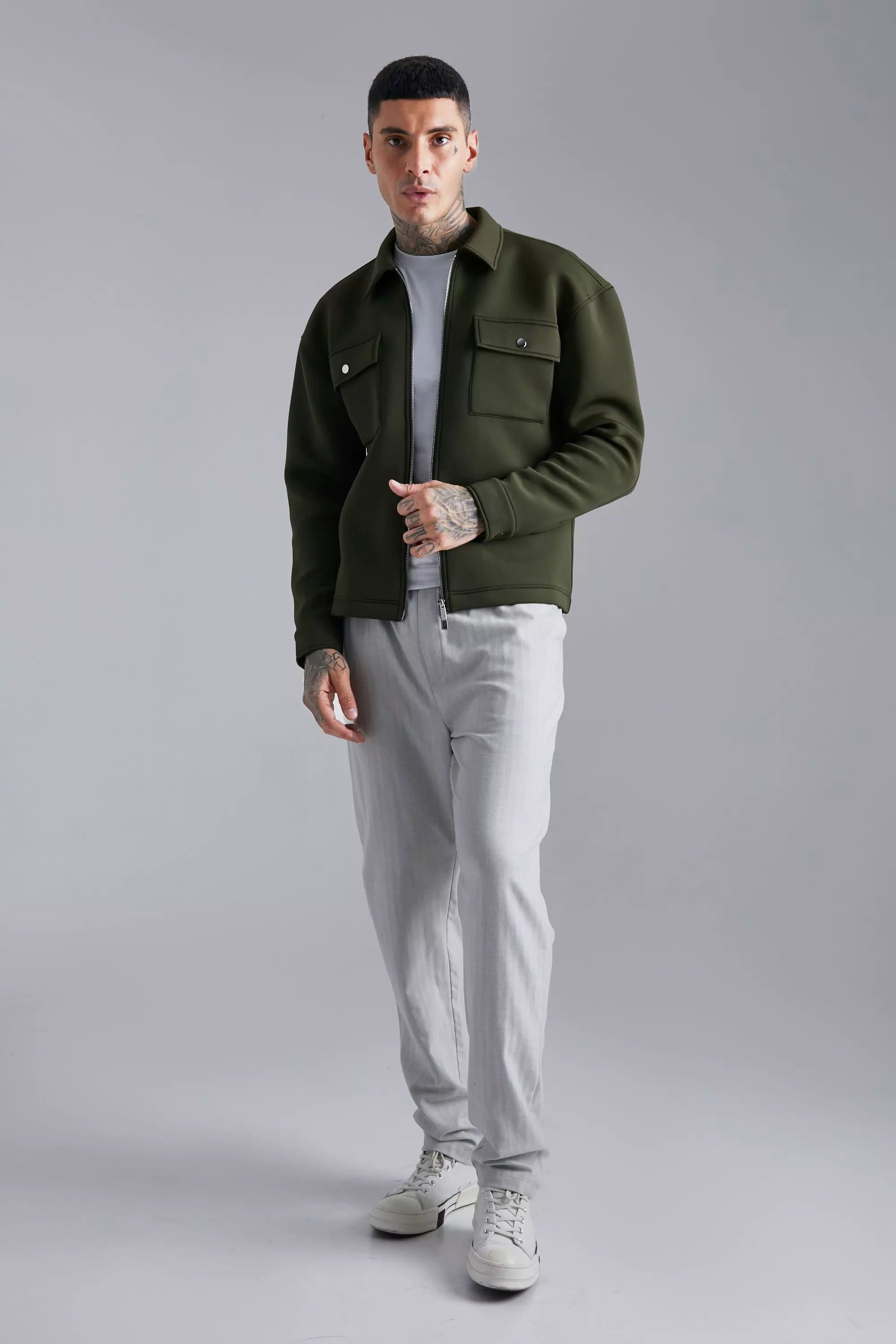 Kastiges Neopren Overshirt mit Reißverschluss, Olive alternatives Bild