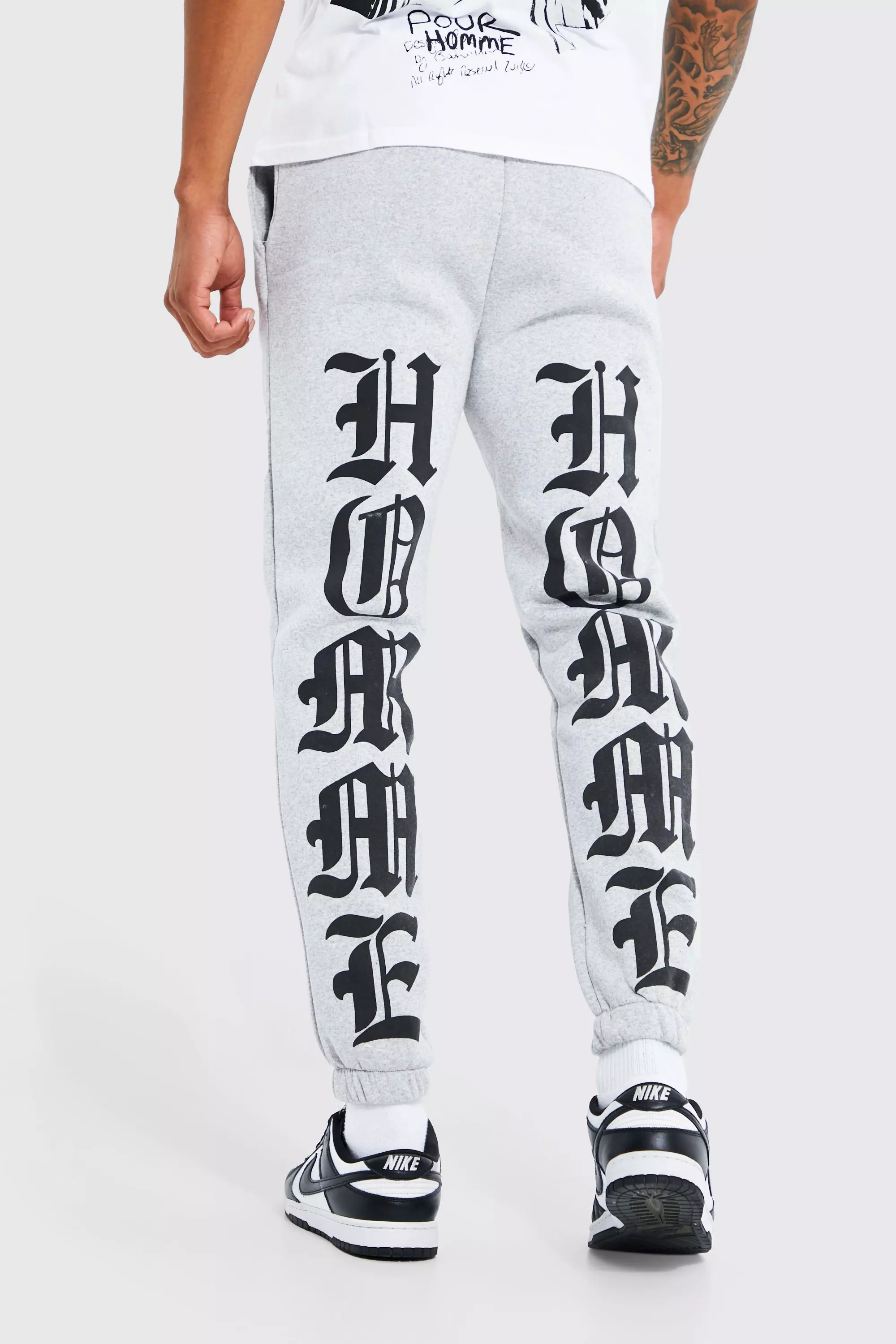 Grey Regular Fit Homme Graphic Sweatpants