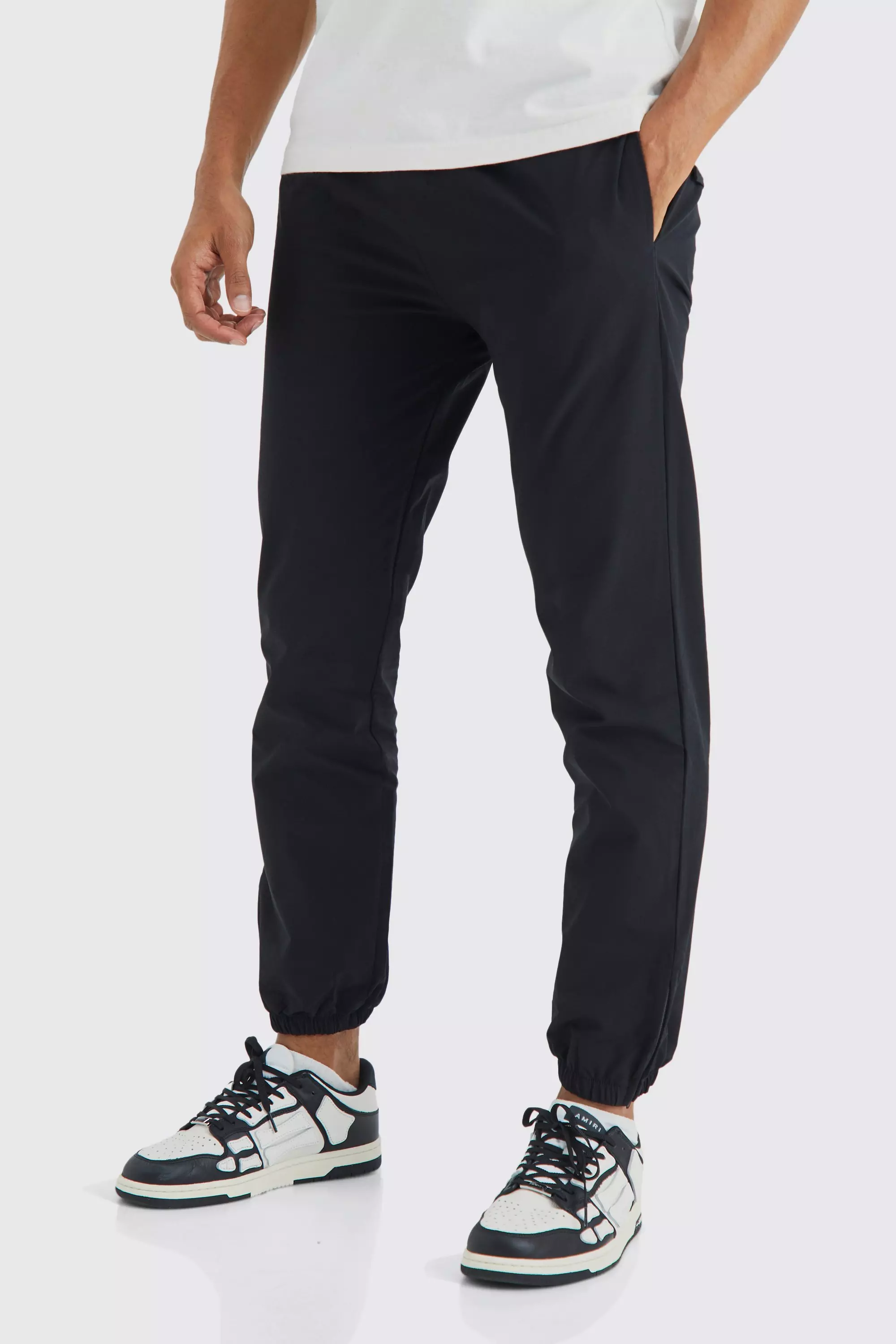 Black Elastic Waist Slim Fit Technical Stretch Sweatpants