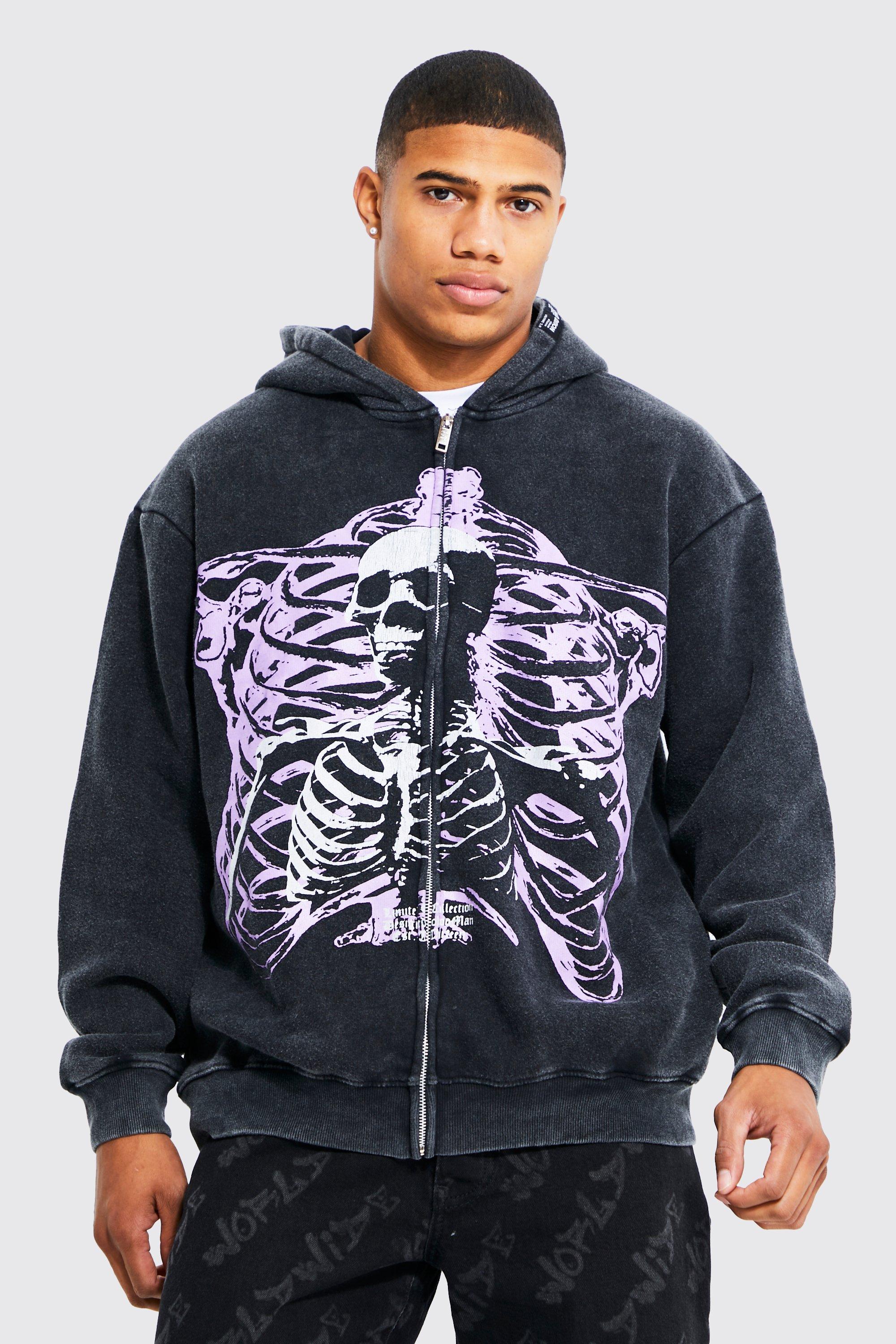 Full-Zip Skeleton Graphic Hoodie