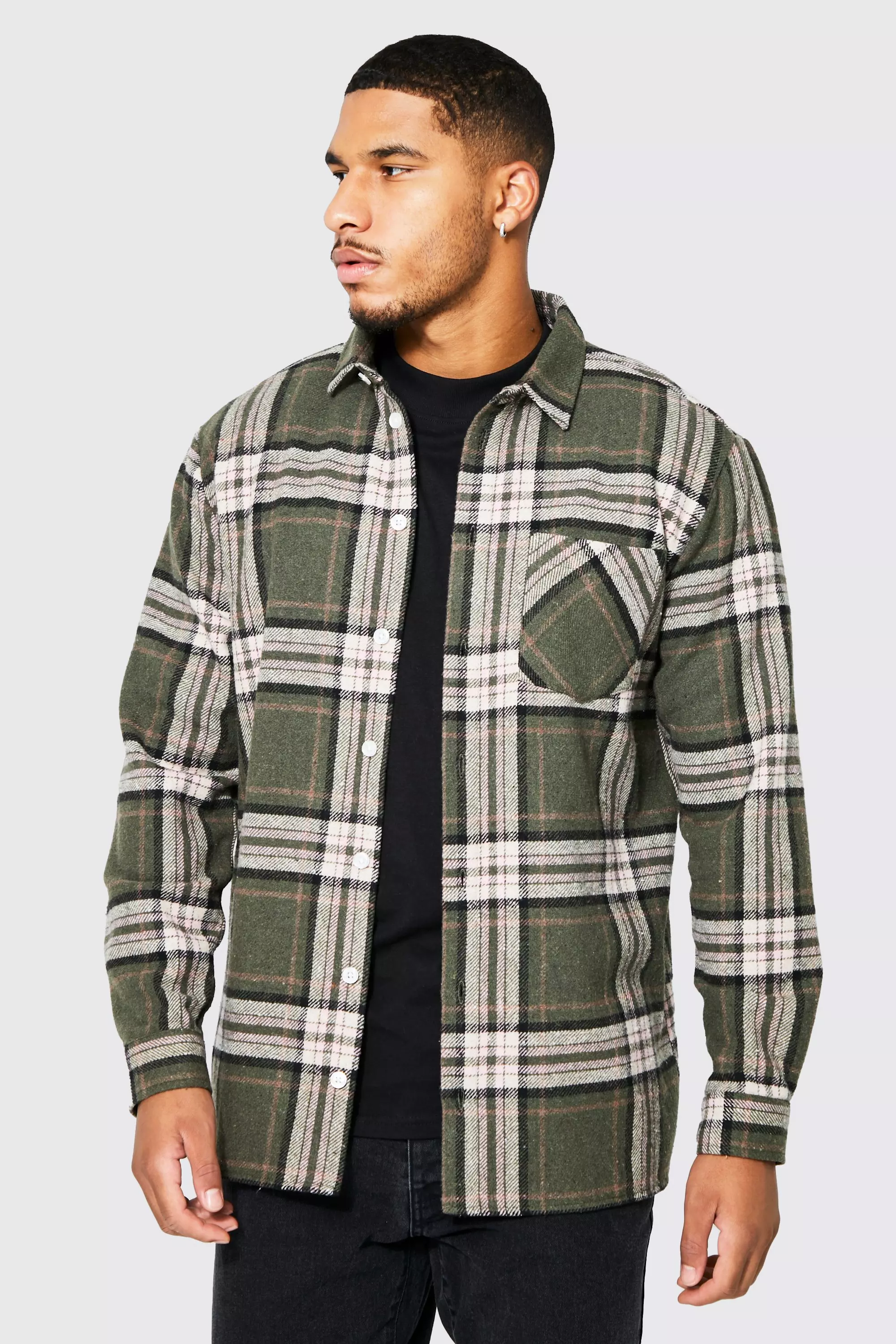 Tall Long Sleeve Heavyweight Check Overshirt | boohooMAN UK