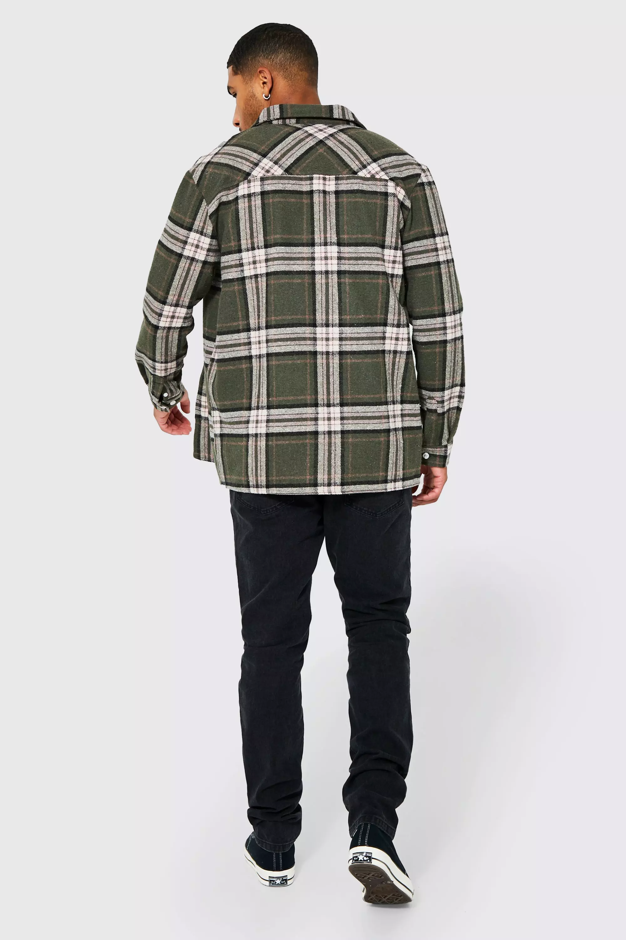 【BAON】[unisex] Haloi Legacy Check Overshirt Tall Long Sleeve Heavyweight Check Overshirt | boohooMAN UK