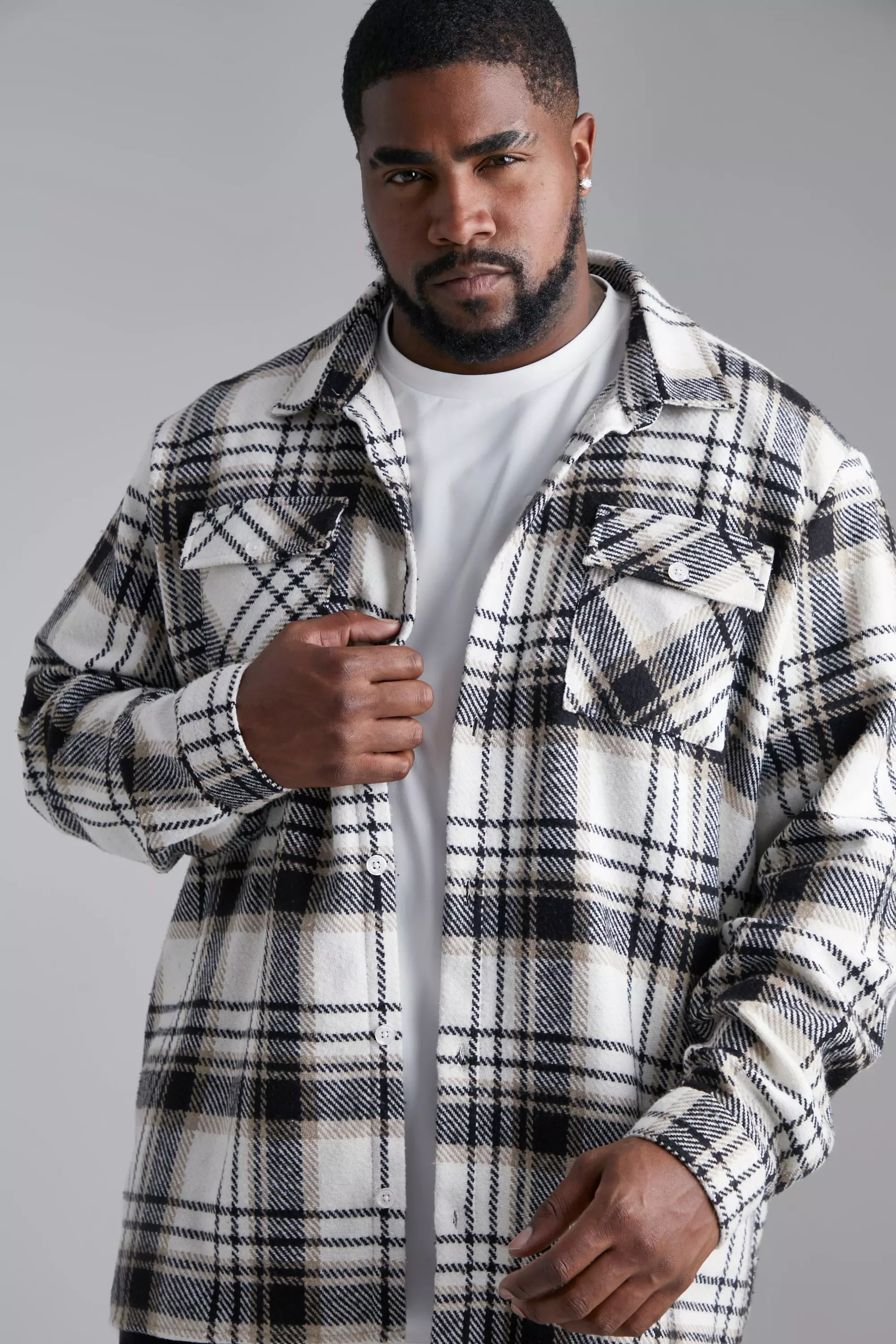 Plus Heavyweight Large Scale Check Shacket boohooMAN USA