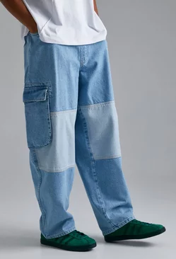 Blue Baggy Fit Skate Cargo Jeans With Buckle Waist