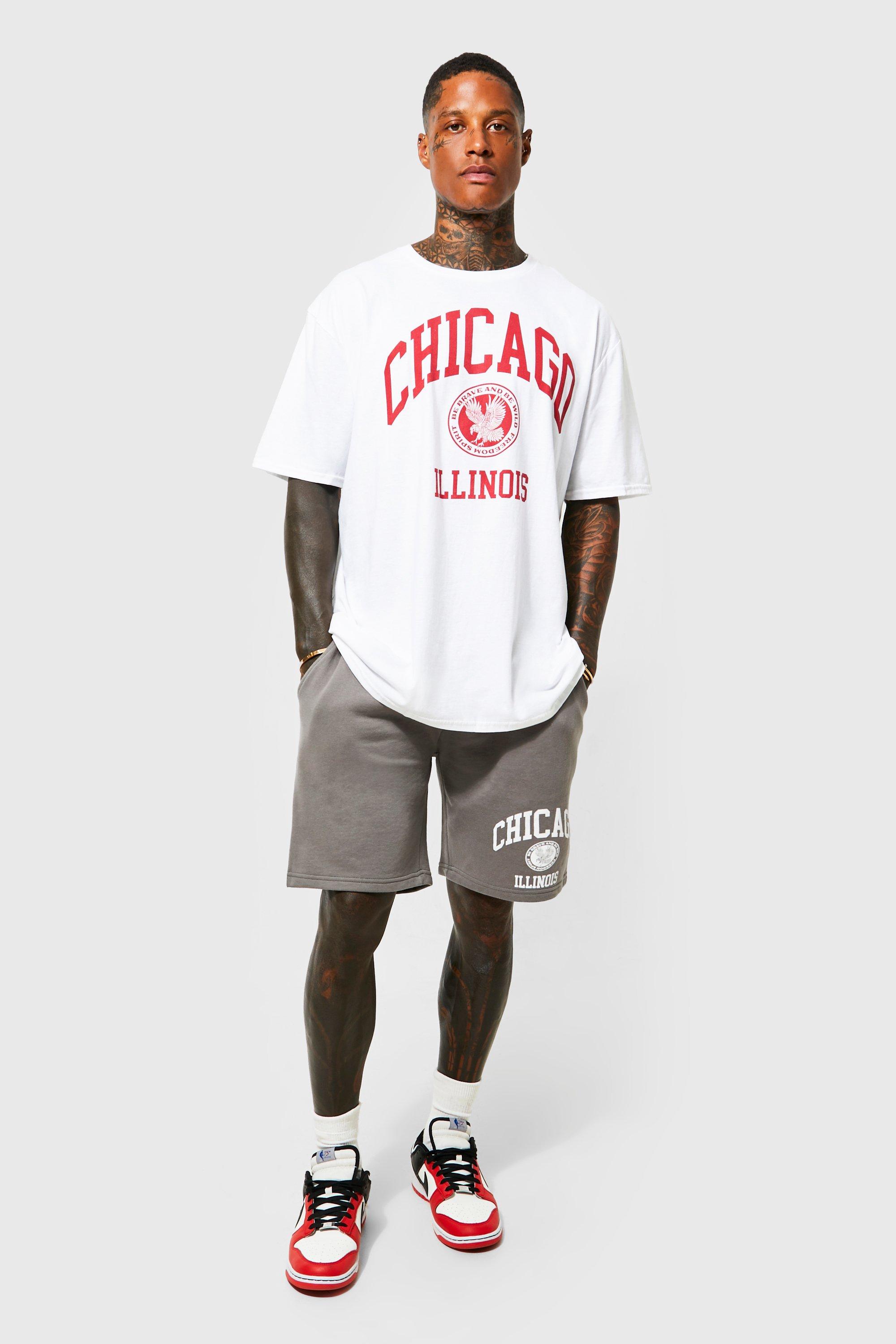 Oversized Chicago T-shirt And Short Set | boohooMAN UK