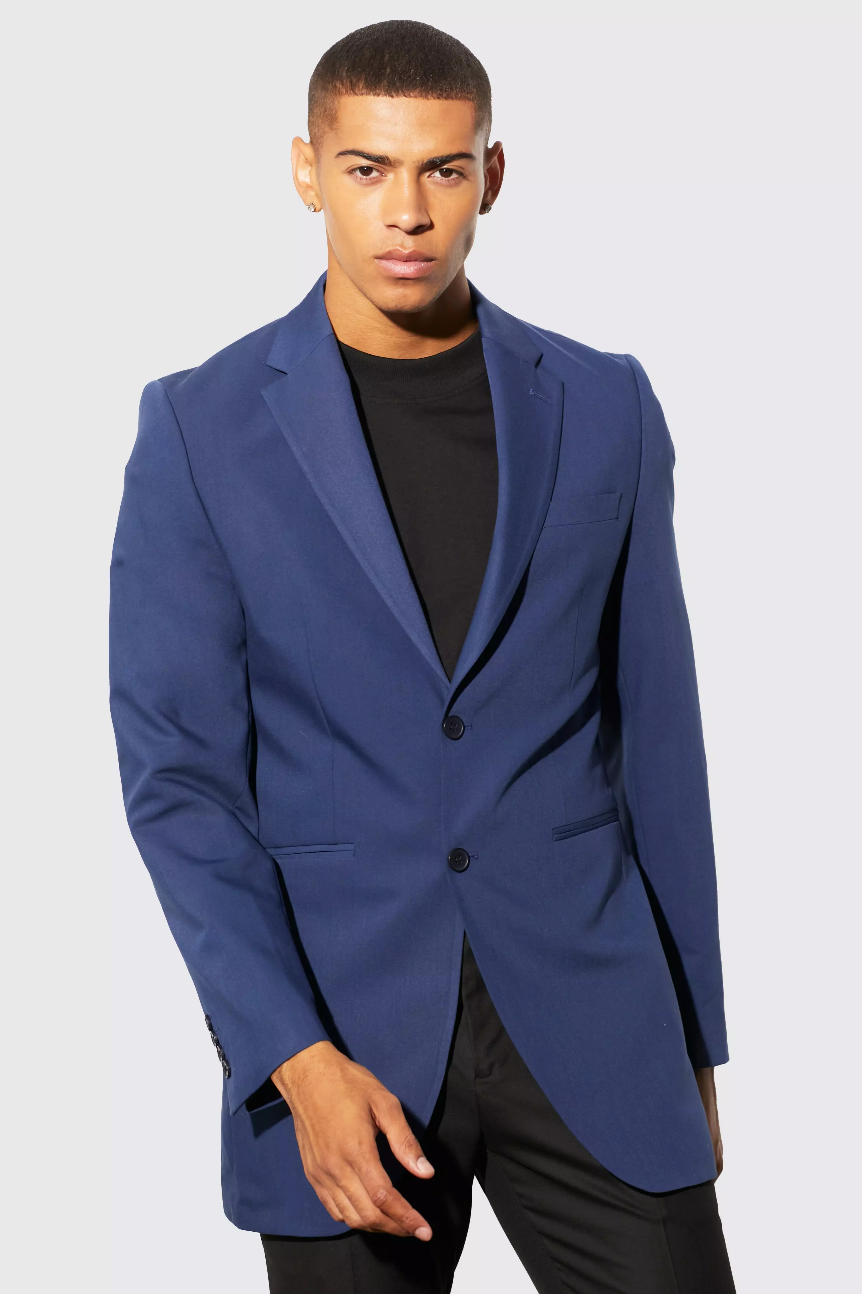 Longline Slim Blazer Navy