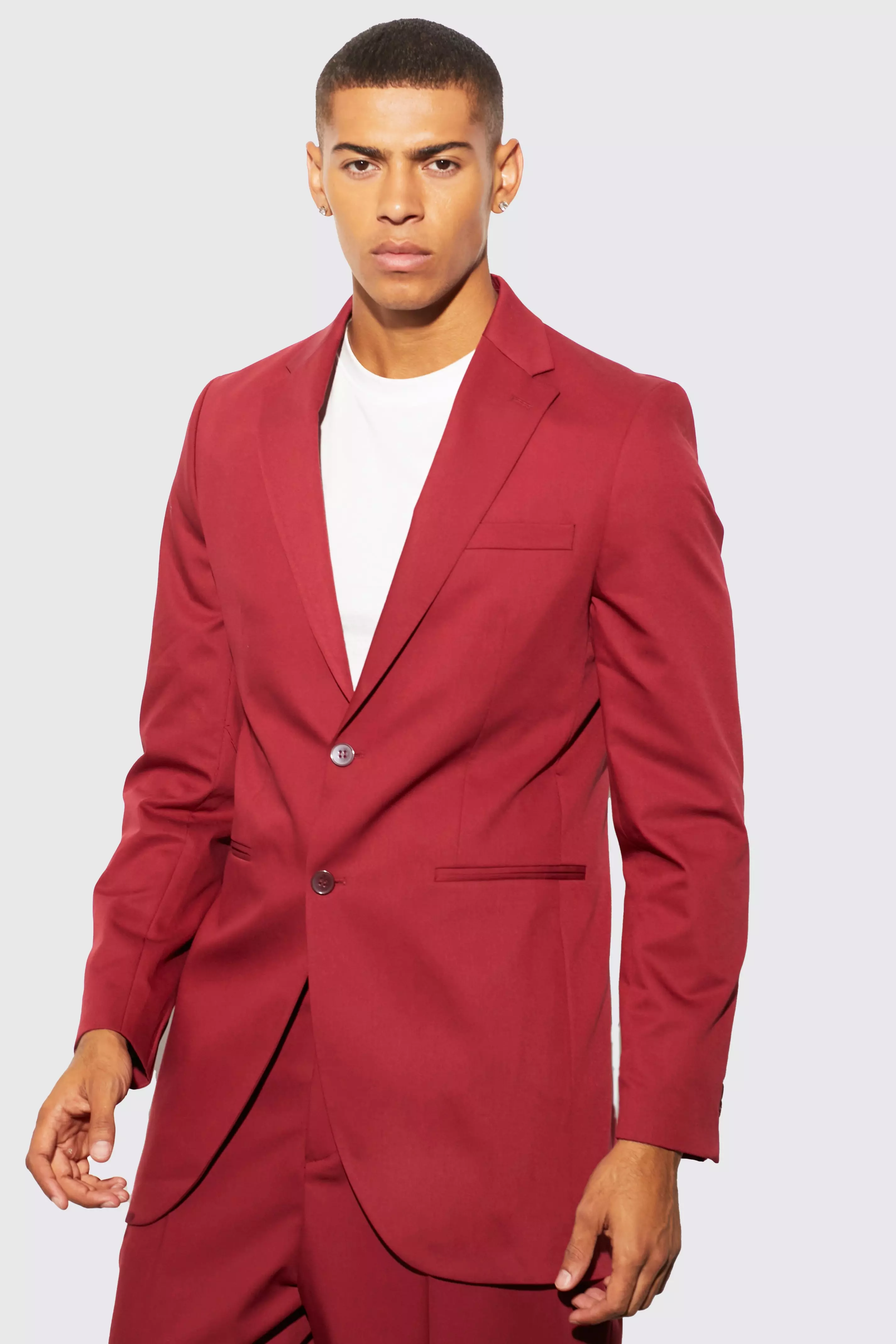 Burgundy Red Longline Slim Blazer