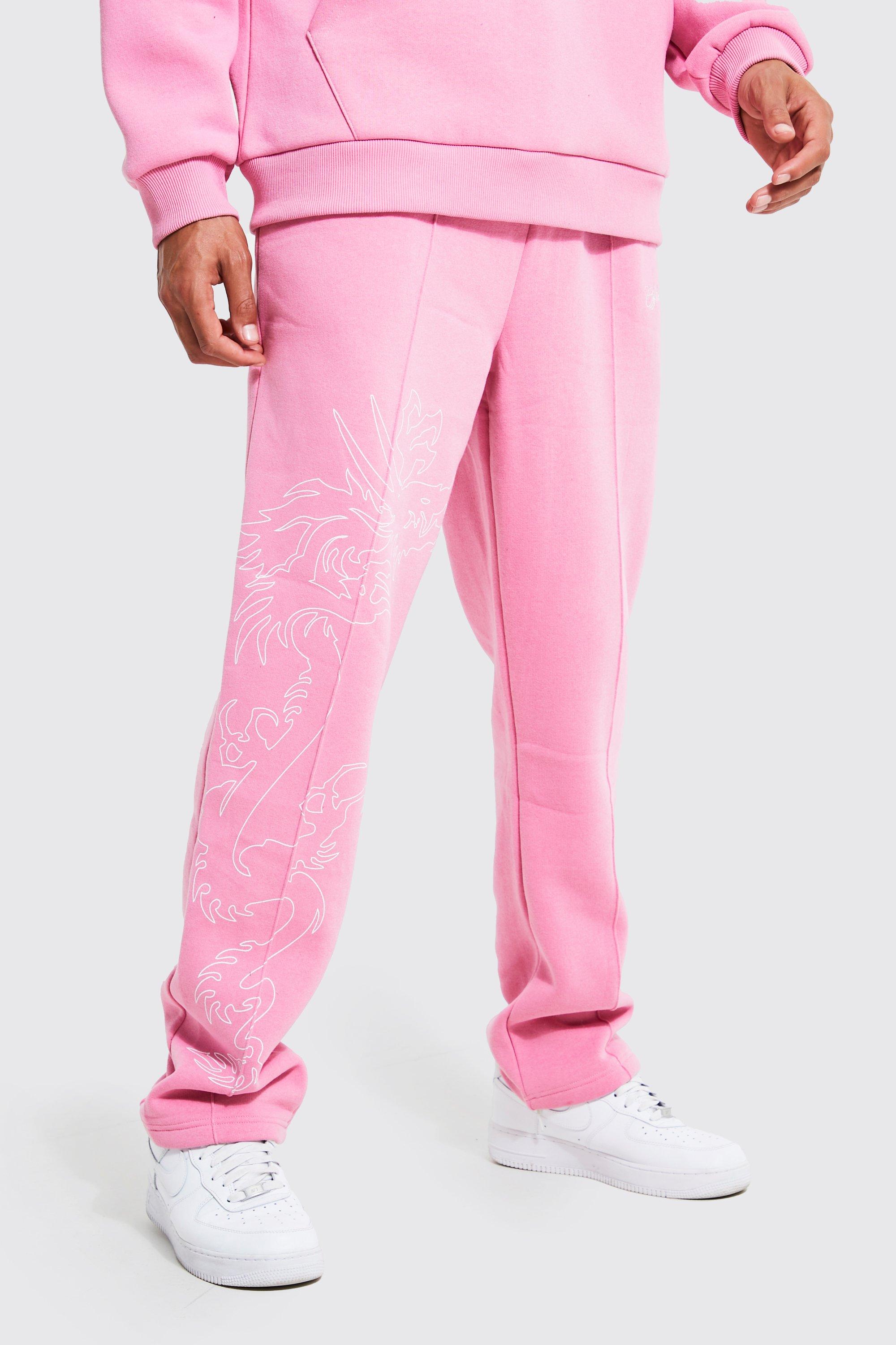 BoohooMAN Dragon Graphic Loose Fit Pink Joggers XXL