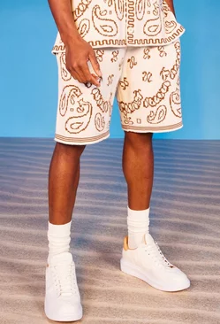 Oversized Bandana Basketball Knitted Shorts Cream