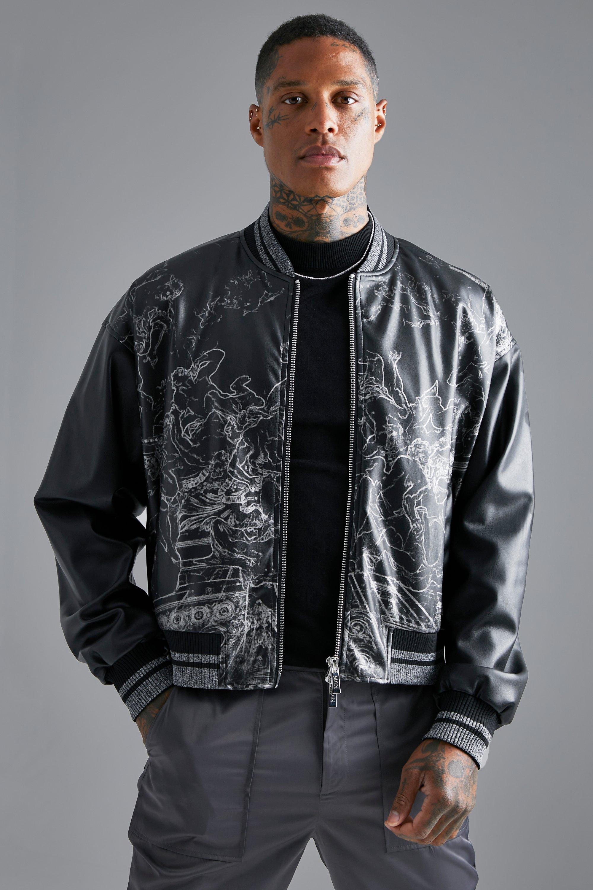 Foil Print Nylon Bomber Jacket | boohooMAN USA