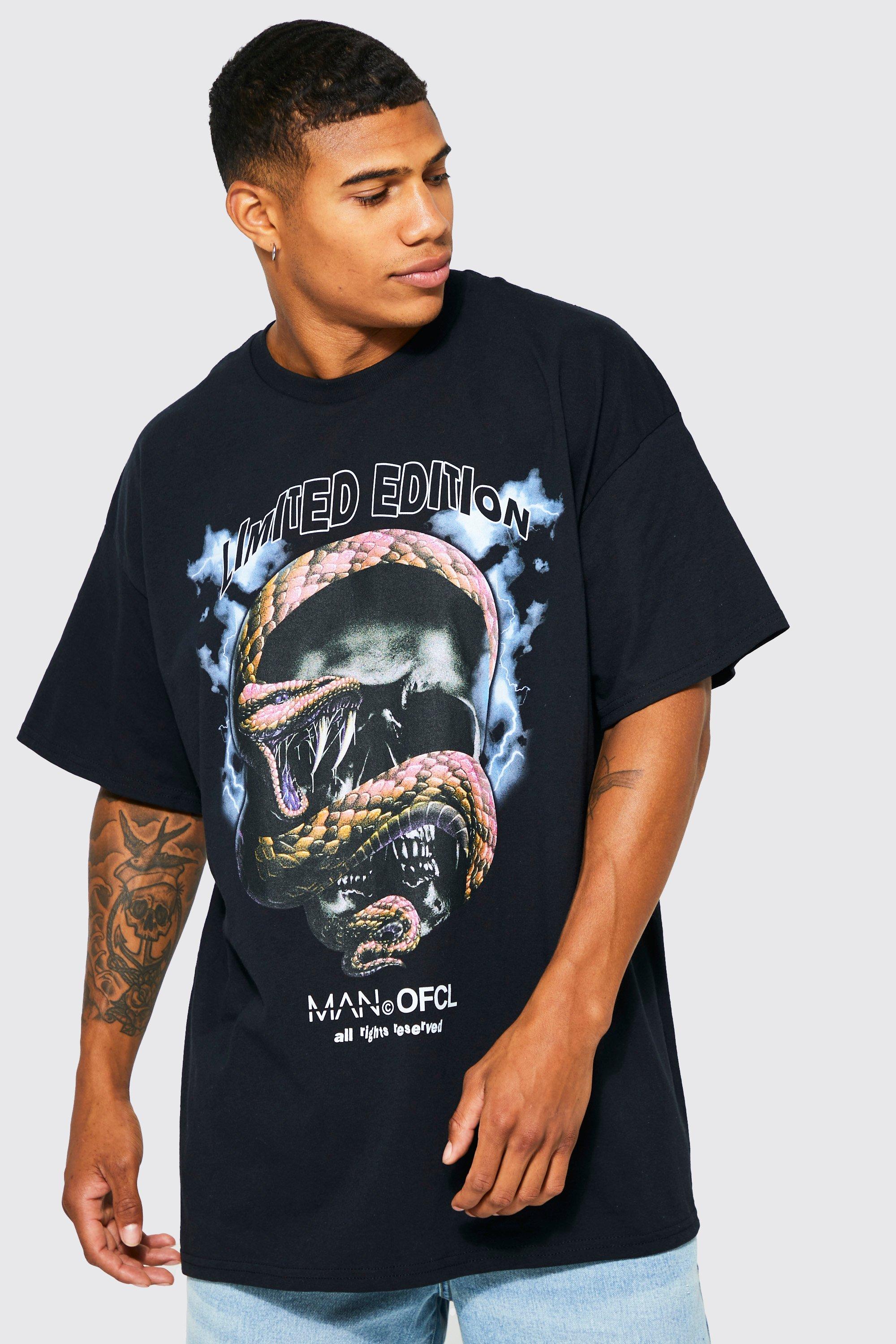 Oversized Ofcl Snake Wash Graphic T-shirt | boohooMAN USA