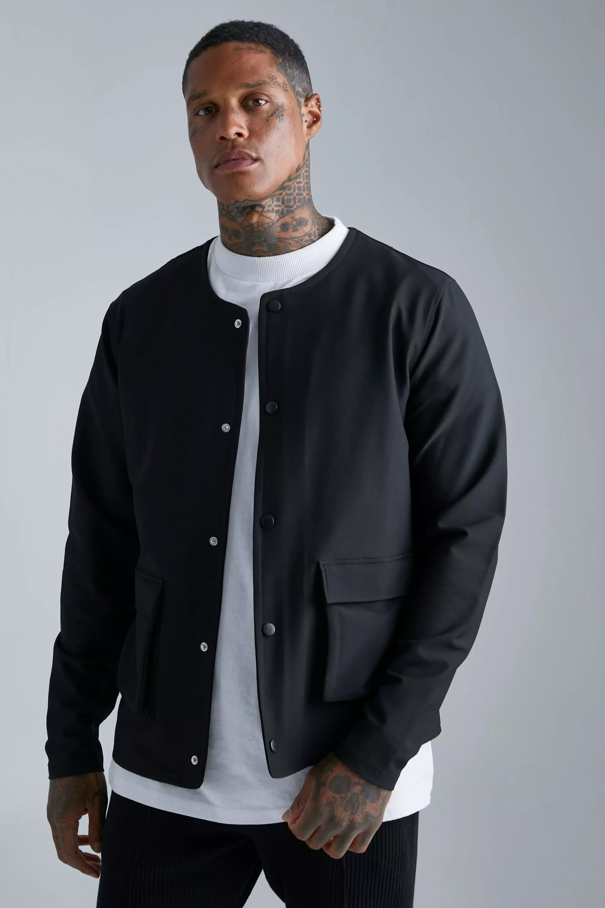 Technical Stretch Collarless Jacket